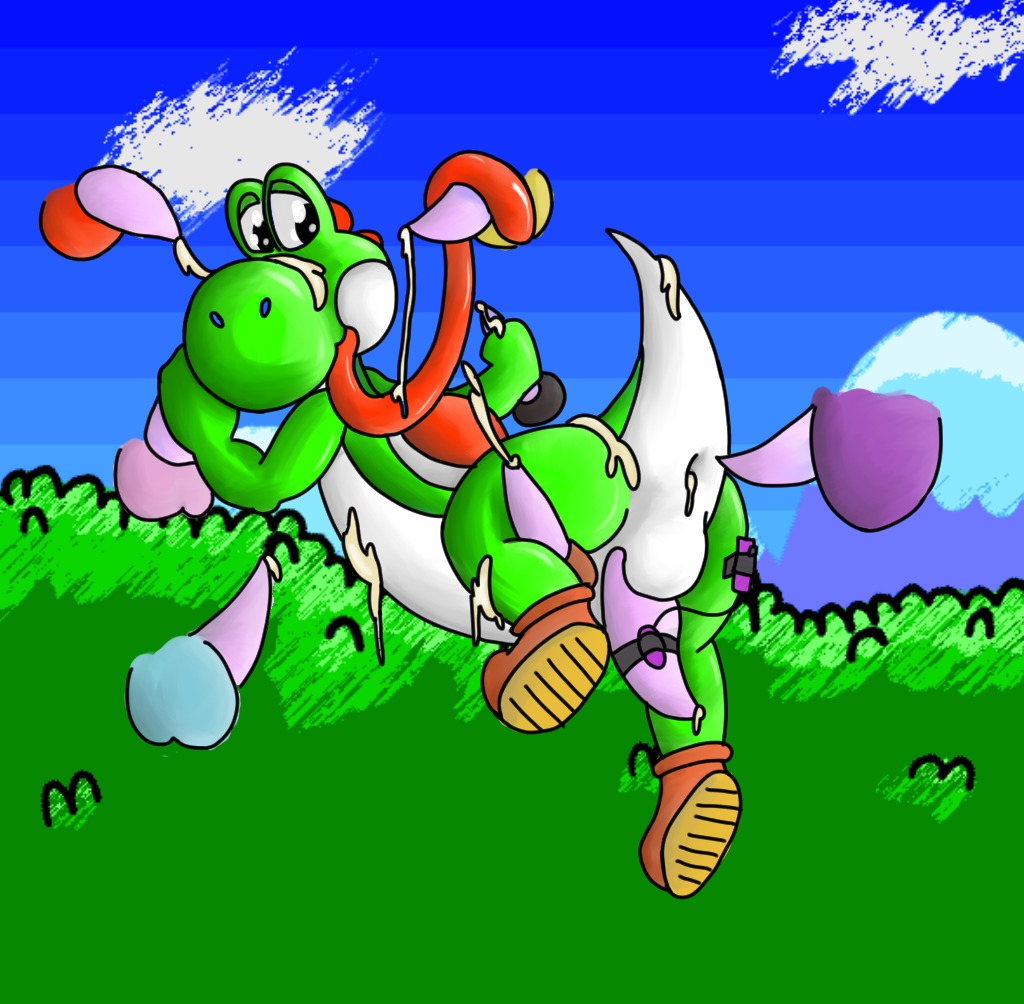 2014 anus backsack balls bodily_fluids bukkake butt cum cum_in_ass cum_inside cum_on_face cumshot dinosaur disembodied_penis e621 ejaculation erection genital_fluids genitals green_yoshi group lettucebot licking long_tongue male male/male mario_bros messy nintendo orgasm penis prehistoric_species raised_tail reptile scalie sex tail tail_anus tailbutt thick_tail tongue tongue_out yoshi yoshi's_island