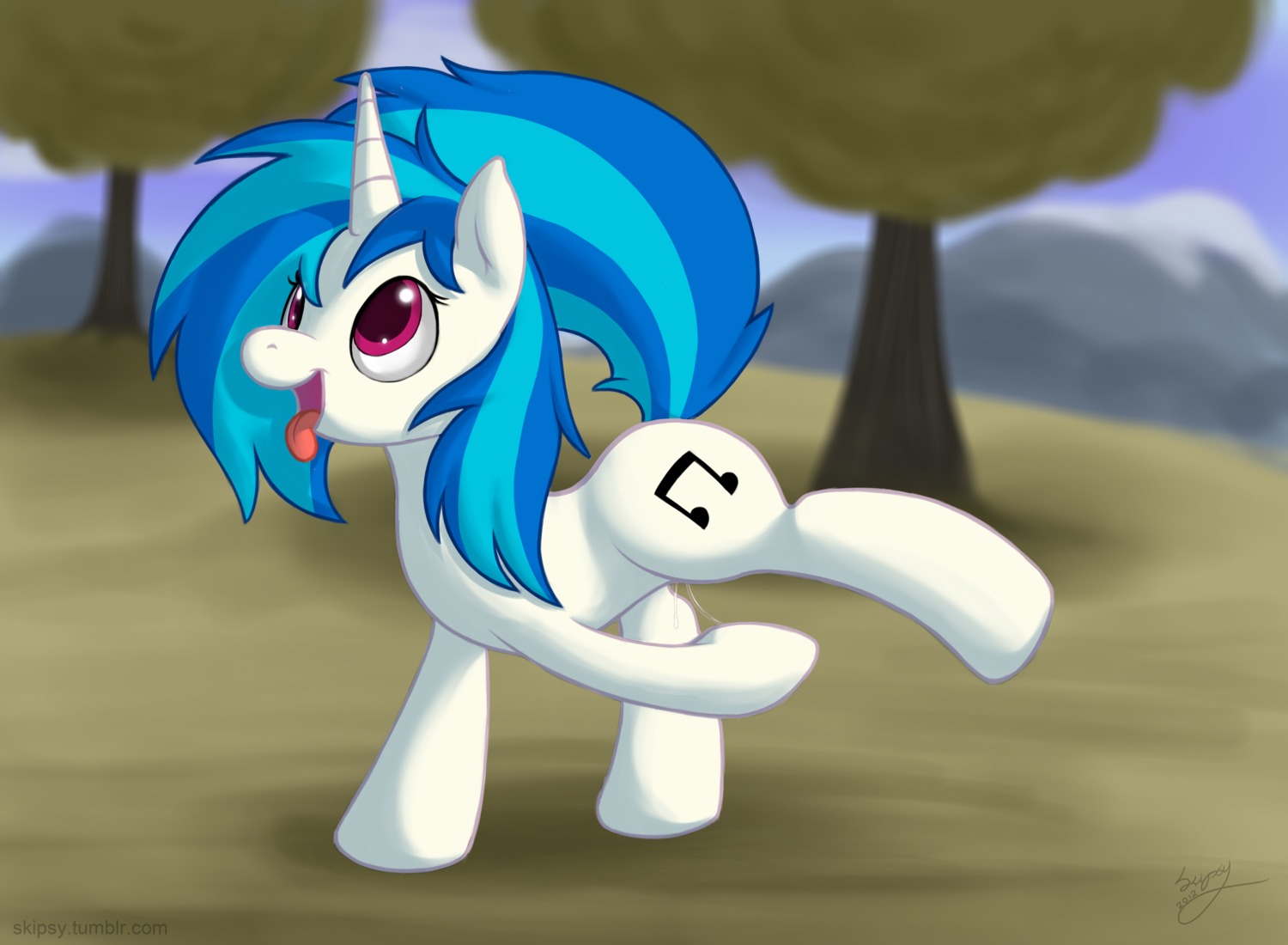 blue_hair bodily_fluids cutie_mark e621 equid equine female feral friendship_is_magic genital_fluids hair hasbro hi_res horn mammal masturbation my_little_pony mythological_creature mythological_equine mythology outside park pink_eyes public skipsy solo tail unicorn vaginal vaginal_fluids vaginal_masturbation vinyl_scratch_(mlp)