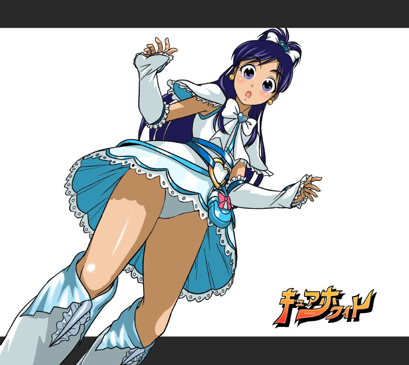 1girls bow clothing cure_white dress female futari_wa_precure futari_wa_pretty_cure high_res highres kakkii magical_girl panchira panties pantyshot precure pretty_cure rule34 solo underwear yukishiro_honoka