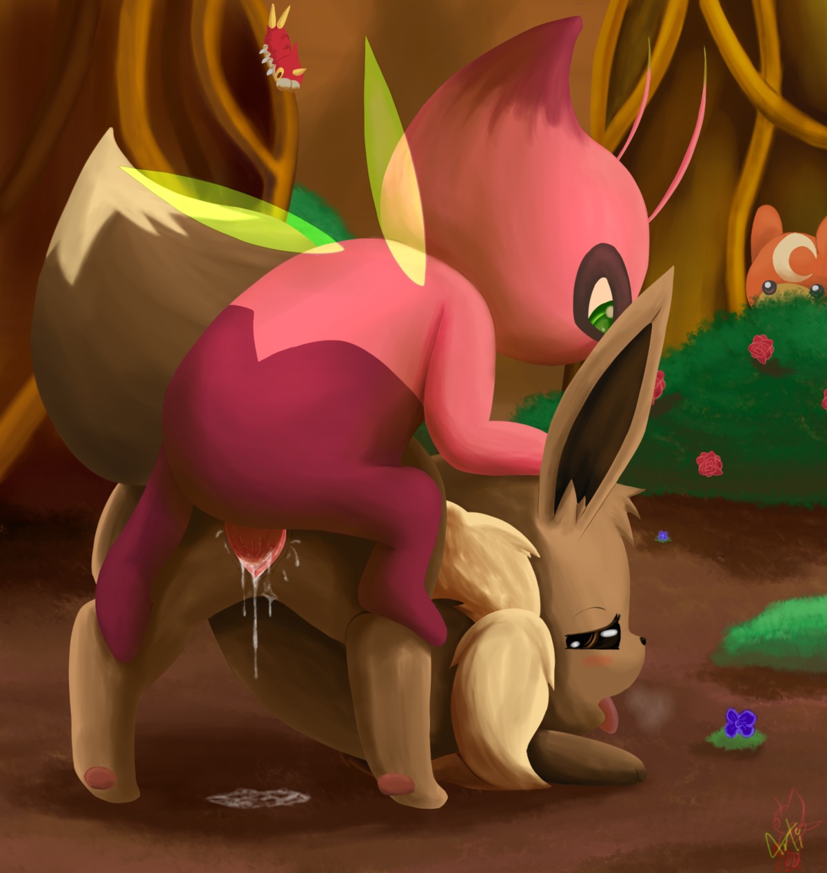 antennae_(anatomy) arti4000 arti_(arti4000) artibii_(arti4000) black_nose brown_eyes canid canine celebi digital_media_(artwork) dipstick_antennae duo_focus e621 eevee erection eyebrows female feral generation_1_pokemon generation_2_pokemon generation_3_pokemon genitals green_eyes green_wings group hi_res humanoid legendary_pokemon male male/female male_penetrating mammal multicolored_antennae nintendo nude penetration penis pink_body pokemon pokemon_(species) raised_inner_eyebrows red_body sex shiny_pokemon teddiursa vaginal vaginal_penetration voyeur wings wurmple yellow_eyes