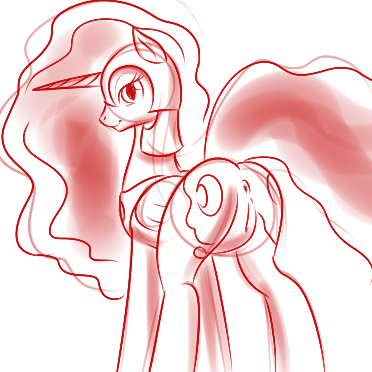 alicorn anus ass equine female feral friendship_is_magic horse kloudmutt monochrome my_little_pony nightmare_moon nightmare_moon_(mlp) pony princess_luna_(mlp) pussy rule34 sketch straight_hair