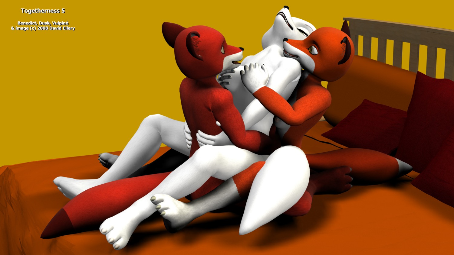 3d bed canine female fox fur furry furry_ears furry_tail incest pussy rule34 siblings tail threesome twins vaginal_penetration white_fur