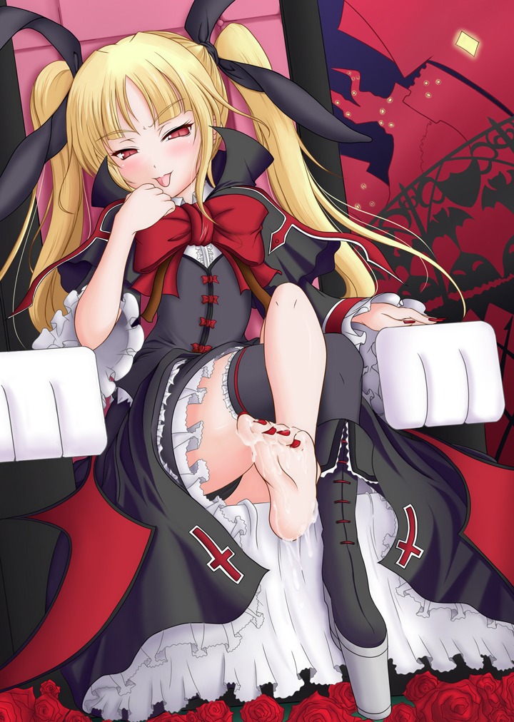 blazblue cum cum_on_body cum_on_feet cum_on_lower_body feet female panties rachel_alucard ribbon rule34 underwear