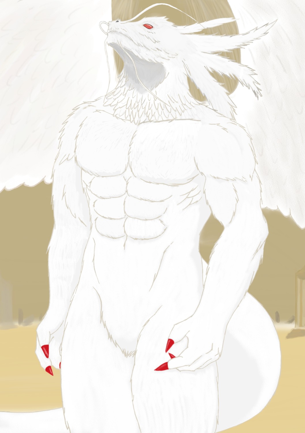 abs dragon duel_monster judgment_dragon lightsworn male male_only muscular red_nails rule34 tagme tail white_hair wings yu-gi-oh!