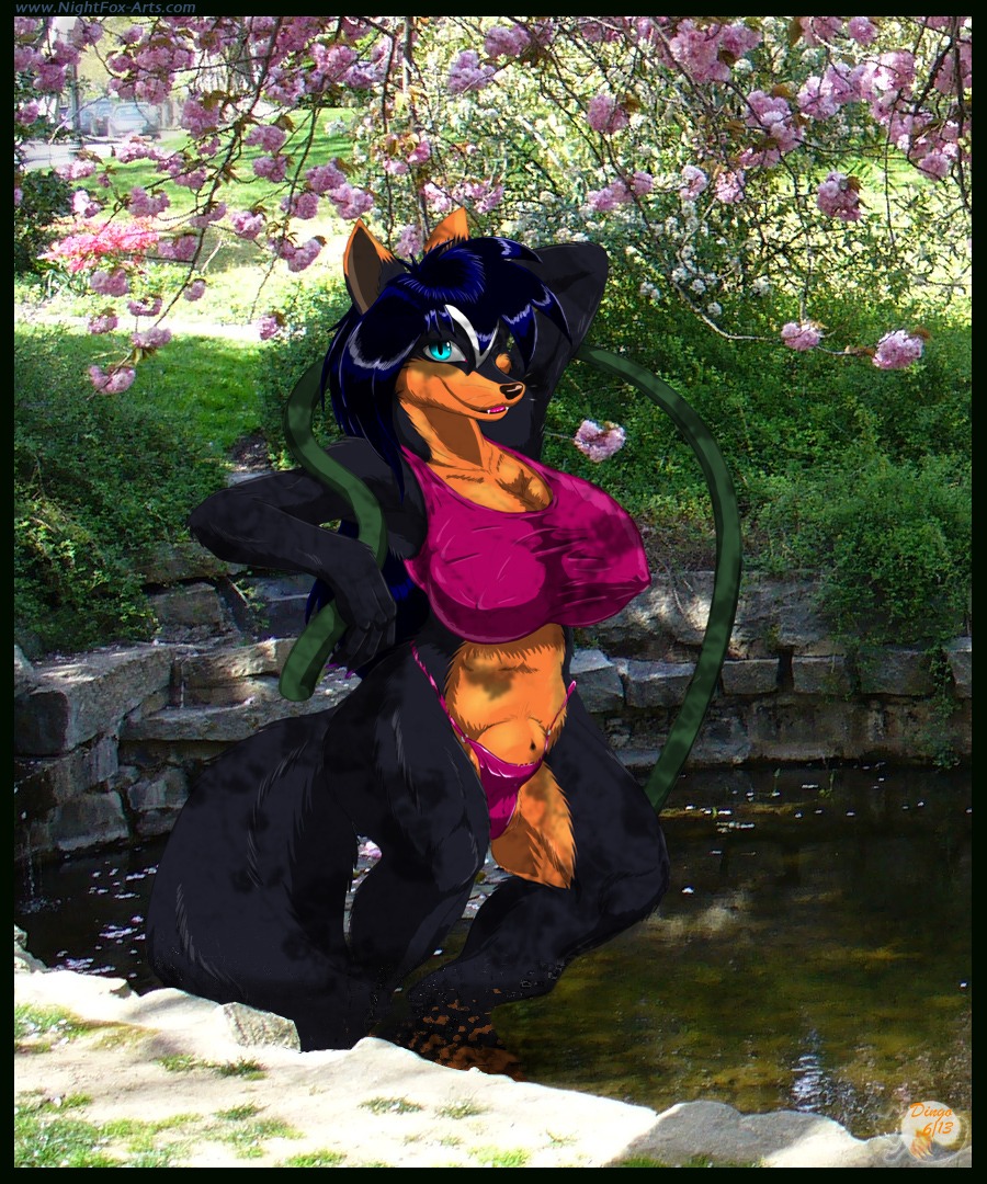 5:6 animal_genitalia anthro breasts canid canine e621 fox fully_sheathed genitals gynomorph intersex mammal nikkyvix niko_(nikkyvix) orange_sheath sheath solo tail water