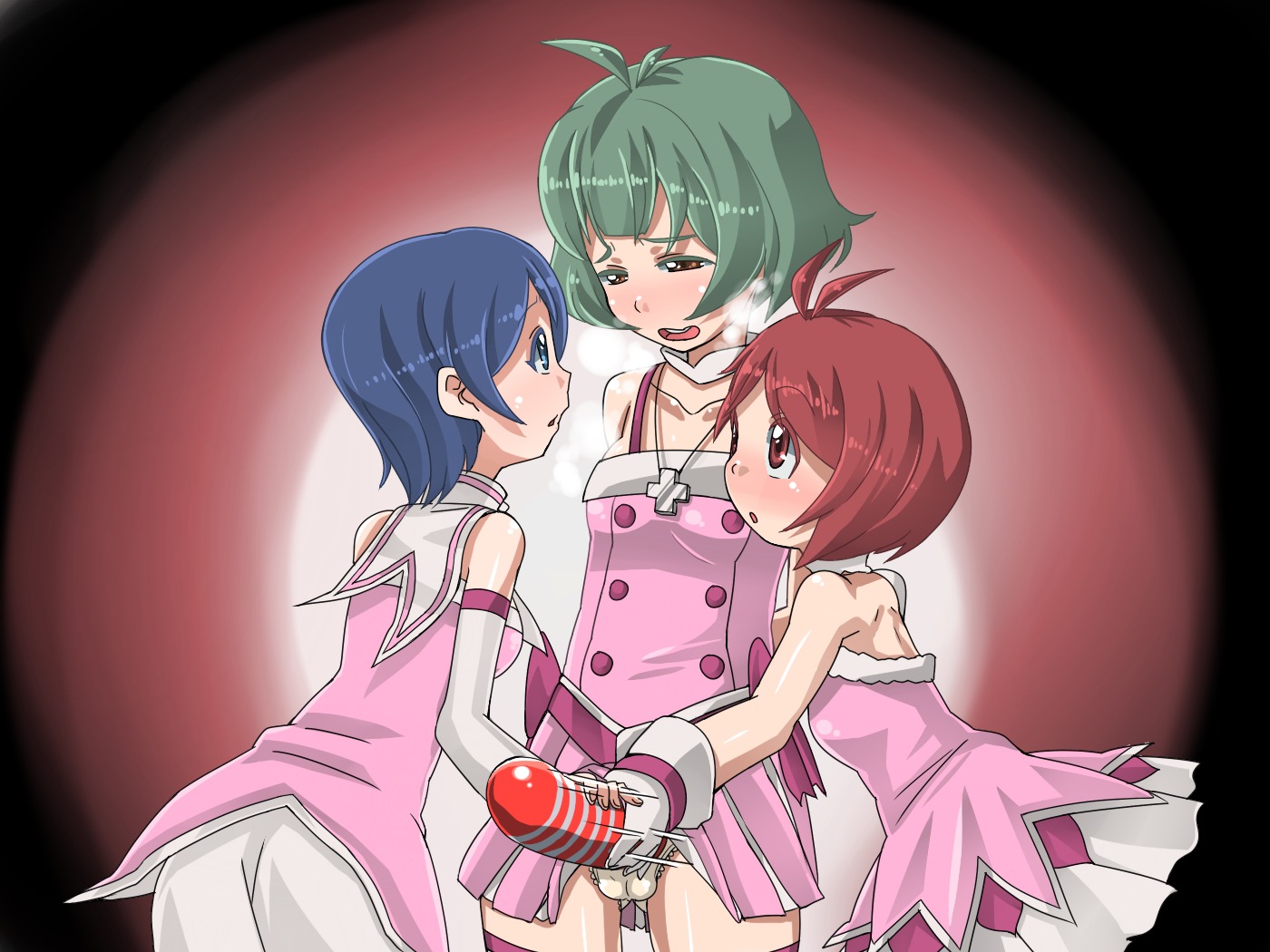1boy 2girls ai_hidaka androgynous balls balls_in_panties canon_crossdressing eri_mizutani female femboy femboy_on_female femdom girly idolmaster male male/female malesub rule34 ryou_akizuki straight tagme trap