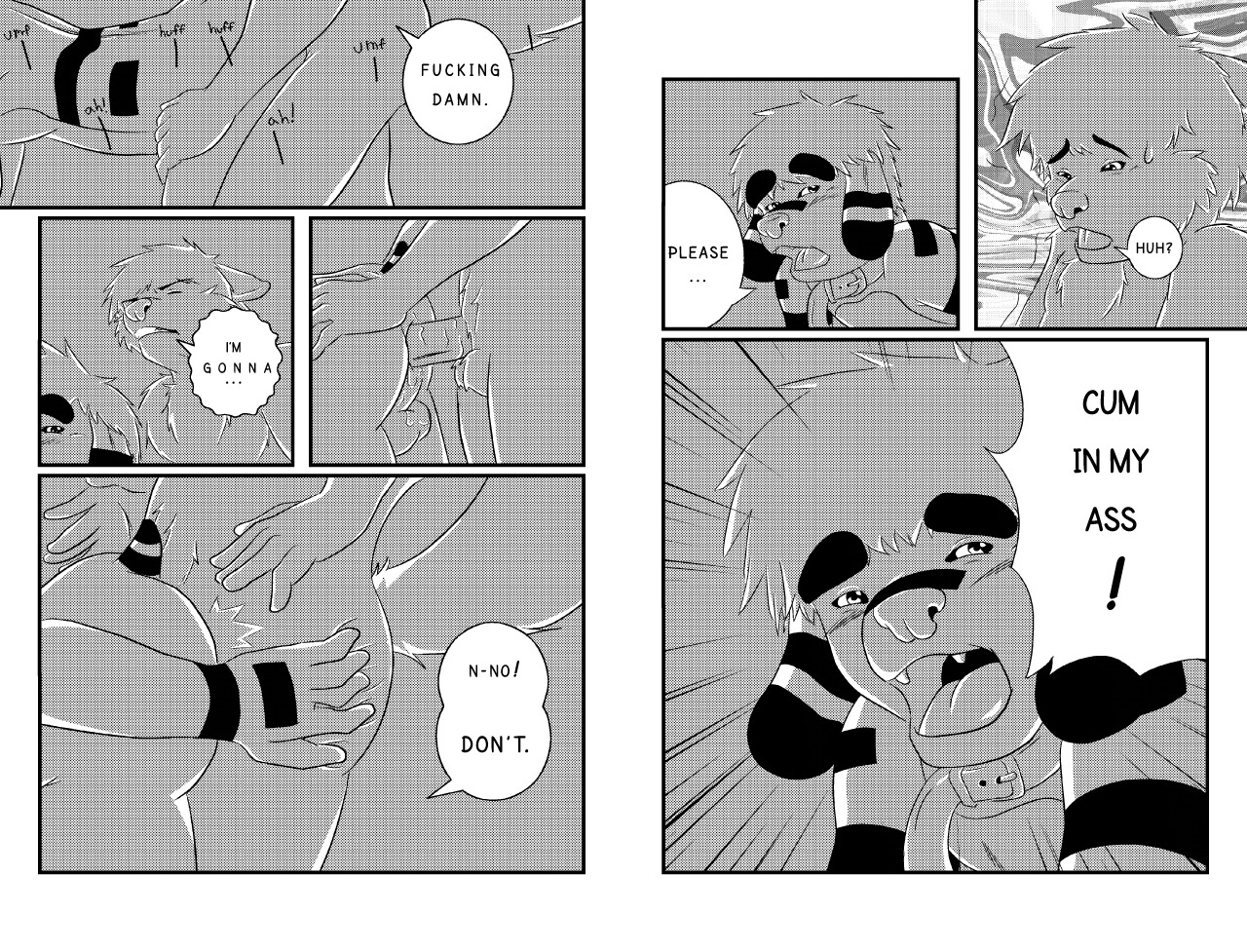 anal anal_penetration anthro canid canine canis comic dialogue domestic_dog duo e621 english_text erection genitals greyscale male male/male male_penetrated male_penetrating male_penetrating_male mammal mobilemutt monochrome multiple_scenes nude penetration penis sex tail text