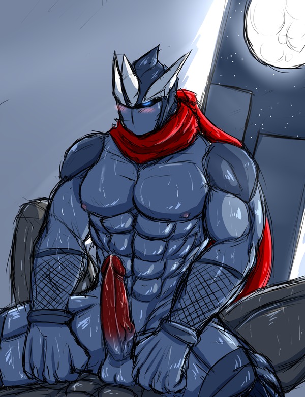 2013 abs anthro athletic balls biceps big_muscles big_penis black_body blue_body blue_eyes blush bodily_fluids clothing cowgirl_position cybernetics cyborg duo e621 erection faceless_character faceless_male fishnet_clothing from_front_position genital_fluids genitals leaking lying machine male mask metal moon muscular muscular_male ninja nipples nude on_bottom on_top pecs penis pose precum presenting red_penis ryuukikeito scarf sex sitting solo_focus spread_legs spreading straddling vein warrior