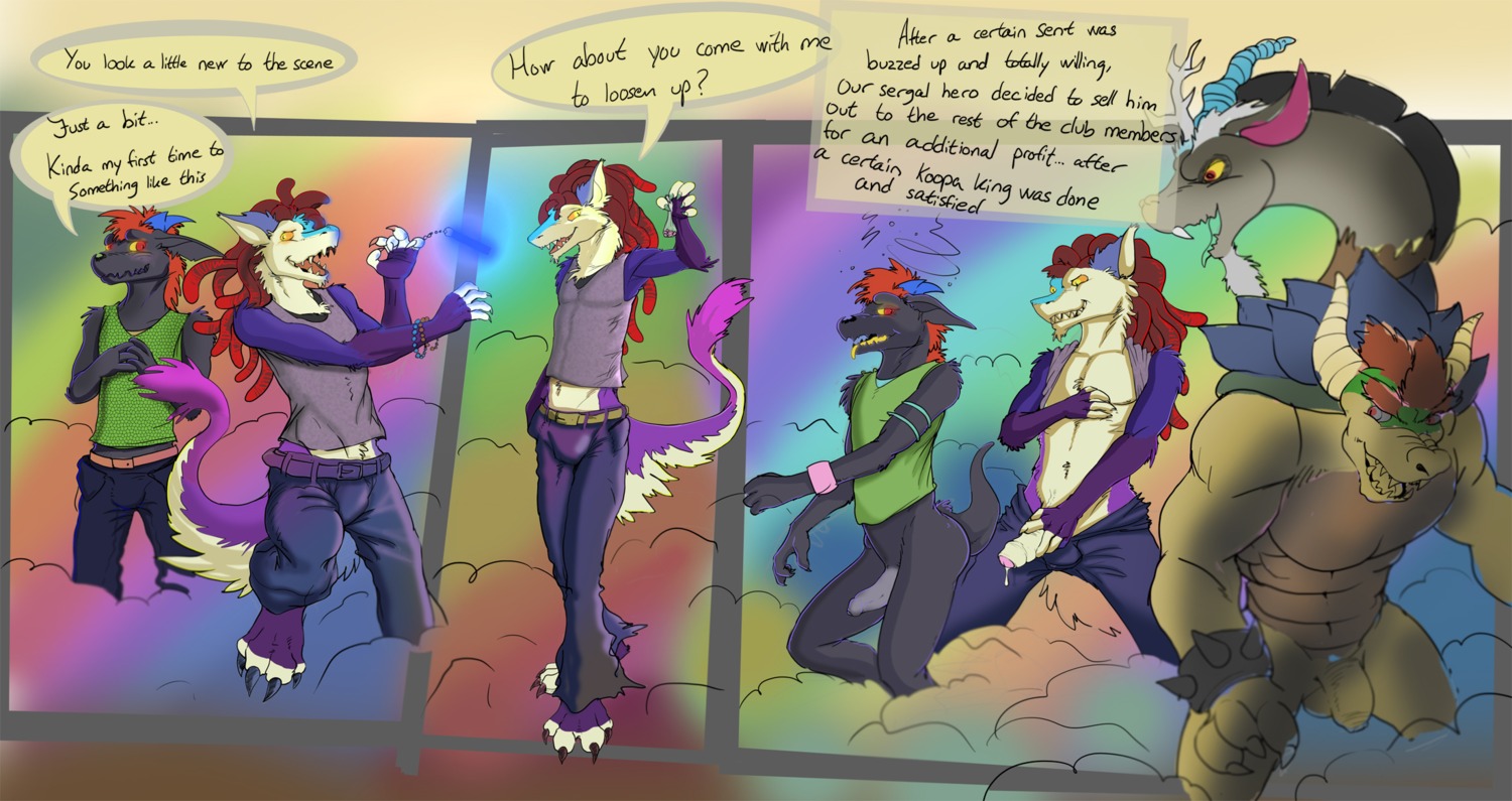 anthro balls barefoot bioluminescence bottomless bowser chimera clothed clothing comic crossover dialogue discord_(mlp) draconequus dreadlocks dripping drugged drugs e621 english_text erection feet flaccid forced foreskin friendship_is_magic genitals glowing group hasbro hi_res humanoid_genitalia humanoid_penis koopa male male/male mammal mario_bros my_little_pony nintendo orange_eyes partially_retracted_foreskin penis purple_clothing rape rave red_eyes sarovak scalie sergal sex shy substance_intoxication tail text thick_penis unknown_species