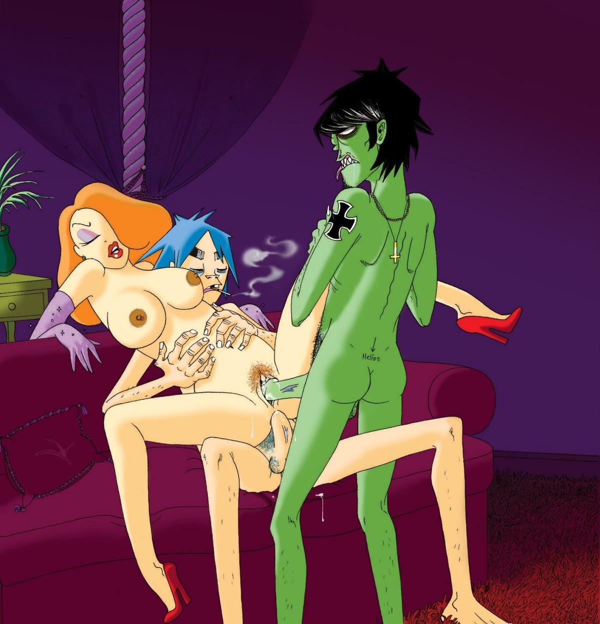2d_(gorillaz) crossover disney double_penetration fantasydemon female gorillaz high_heels human jessica_rabbit male murdoc_niccals nipples penis pussy rule34 straight who_framed_roger_rabbit