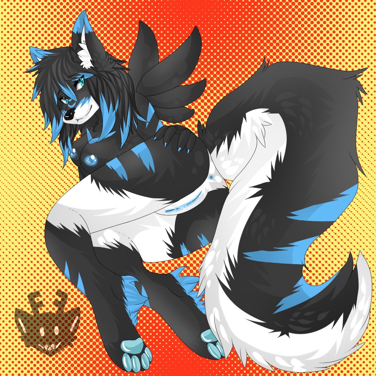 1:1 2013 4_toes abstract_background anthro anus biped black_body black_fur blue_anus blue_pawpads blue_vulva breasts butt canid canine canis claws e621 feet female fur genitals hair hi_res hindpaw looking_at_viewer mammal multicolored_hair nipples nude pawpads paws simple_background snowy_(yuki-the-fox) soles solo strive tail toes two_tone_hair vulva wet wolf yuki-the-fox