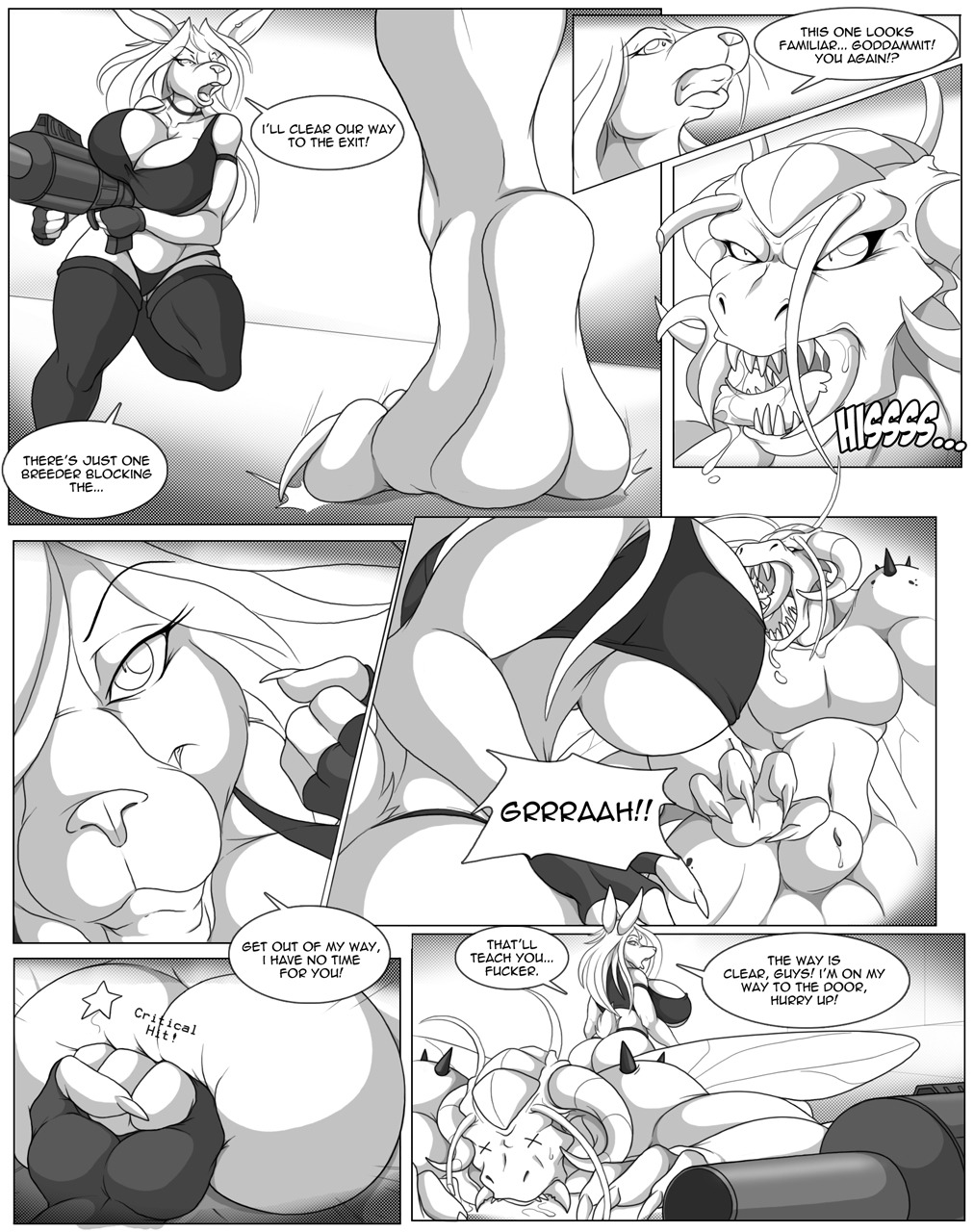 alien animal_genitalia anthro ballbusting balls big_breasts big_sheath breasts breeder_(species) bukka butt claws cleavage clothed clothing cock_and_ball_torture comic dialogue duo e621 english_text female flaccid fully_sheathed genital_torture genitals greyscale gun hi_res huge_breasts hybrid insect_wings lagomorph leporid male mammal monochrome non-mammal_balls nude penis profanity punch rabbit ranged_weapon sheath text toe_claws under_boob weapon wings xpray