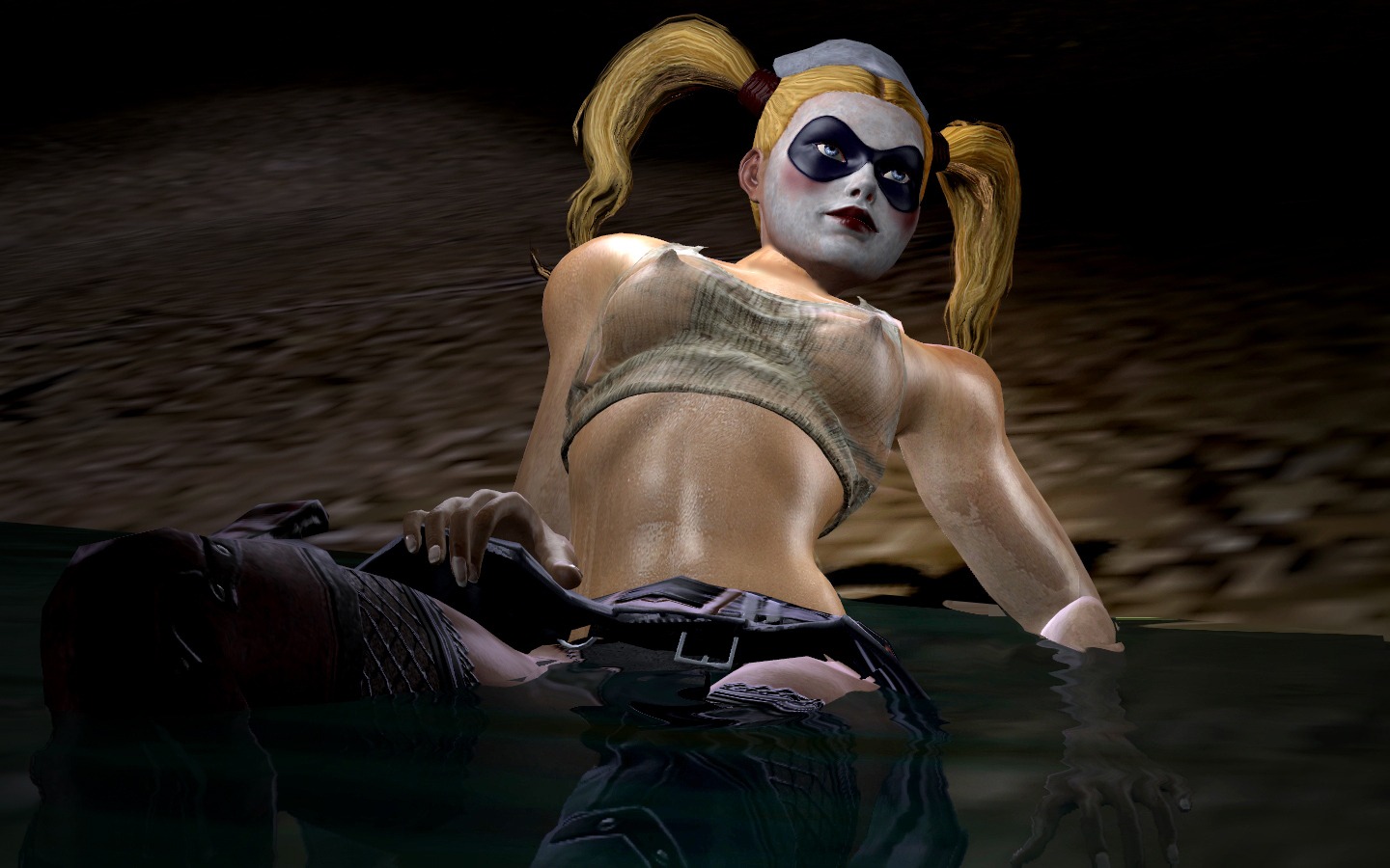 1girls 3d 3d_(artwork) batman:_arkham_asylum batman_(series) blonde_female blonde_hair breasts dc dc_comics female female_only garry's_mod harley_quinn harley_quinn_(arkham) harley_quinn_(arkham_asylum) human human_female human_only lipstick nipples rastifan red_lipstick rocksteady_studios rule34 see-through_top solo wet_clothes white_female