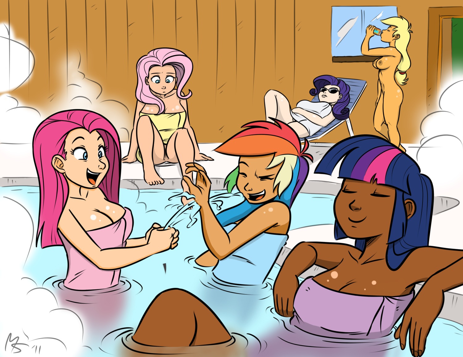 2011 6girls applejack_(eg) applejack_(mlp) black dark-skinned_female dark_skin equestria_girls female female_only fluttershy_(eg) fluttershy_(mlp) friendship_is_magic human humanized mane_six_(mlp) megasweet multiple_females my_little_pony onsen pink_hair pinkamena_(mlp) pinkie_pie_(eg) pinkie_pie_(mlp) rainbow_dash_(eg) rainbow_dash_(mlp) rarity_(eg) rarity_(mlp) rule34 smooth_skin spike_(eg) towel twilight_sparkle_(eg) twilight_sparkle_(mlp)