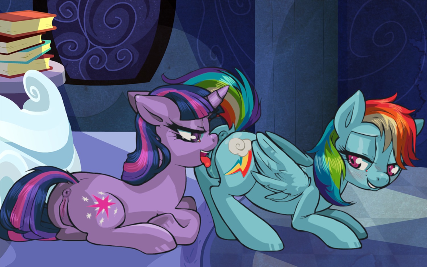 2012 anus ass_up blue_body blue_feathers blue_fur blush book butt buttercup_saiyan cunnilingus cutie_mark dock_(anatomy) duo e621 equid equine feathered_wings feathers female female/female feral feral_on_feral friendship_is_magic fur genitals hair half-closed_eyes hasbro hooves horn inside licking looking_back lying mammal multicolored_hair my_little_pony mythological_creature mythological_equine mythology narrowed_eyes nose_to_anus nude on_front oral pegasus presenting presenting_vulva purple_body purple_fur purple_hair rainbow_dash_(mlp) rainbow_hair raised_tail seductive sex smile tail tongue tongue_out twilight_sparkle_(mlp) two_tone_hair underhoof unicorn vaginal vulva wings