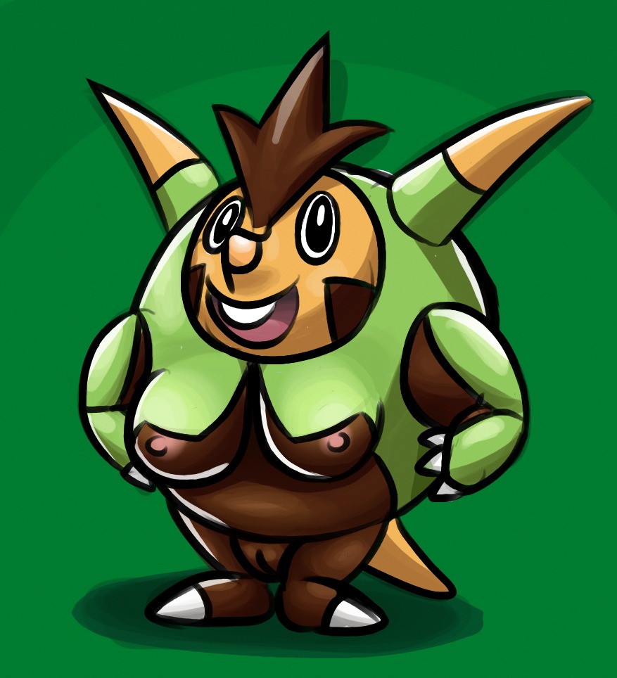 anthro breasts e621 female generation_6_pokemon genitals nintendo nipples ole overweight overweight_anthro overweight_female pink_nipples pokemon pokemon_(species) quilladin semi-anthro solo vulva what
