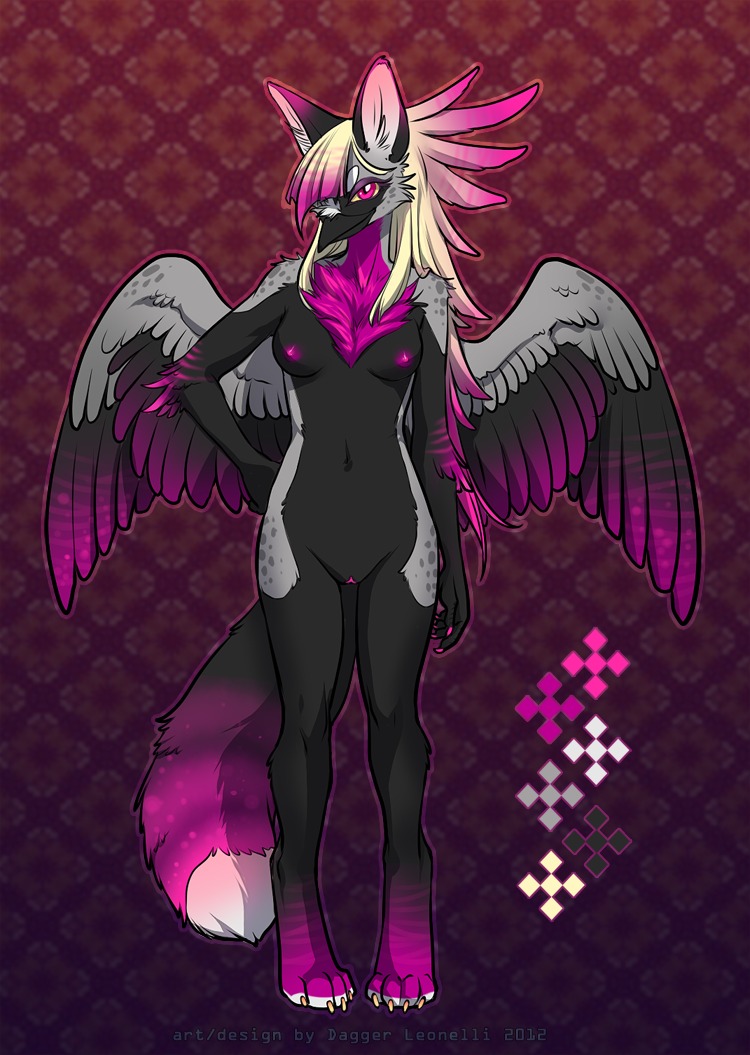 2012 anthro avian beak breasts dagger_leonelli e621 feathered_wings feathers female genitals gryphon looking_at_viewer majime mythological_avian mythological_creature mythology non-mammal_breasts nude solo tail vulva wings