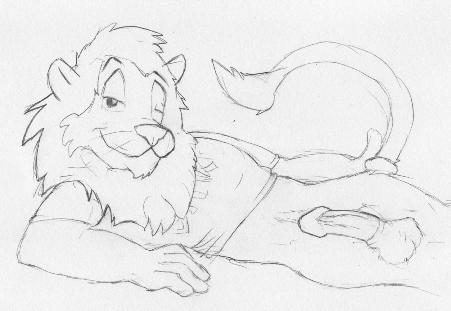 anthro bottomless d.a.r.e. daren front_view furry lion lying male male_only mascot monochrome on_side penis rule34 solo