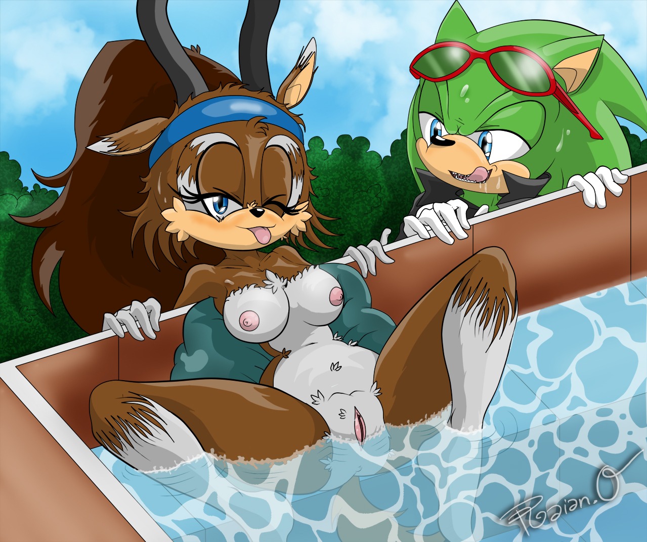 2012 antelope anthro archie_comics barefoot blush bovid breasts brown_body brown_fur cylia_the_antelope duo e621 eulipotyphlan fan_character feet female fur genitals hedgehog male male/female mammal nipples nude presenting raianonzika scourge_the_hedgehog sega sharp_teeth sitting smile sonic_the_hedgehog_(archie) sonic_the_hedgehog_(comics) sonic_the_hedgehog_(series) spread_legs spreading tail teeth tongue tongue_out voyeur vulva water wet