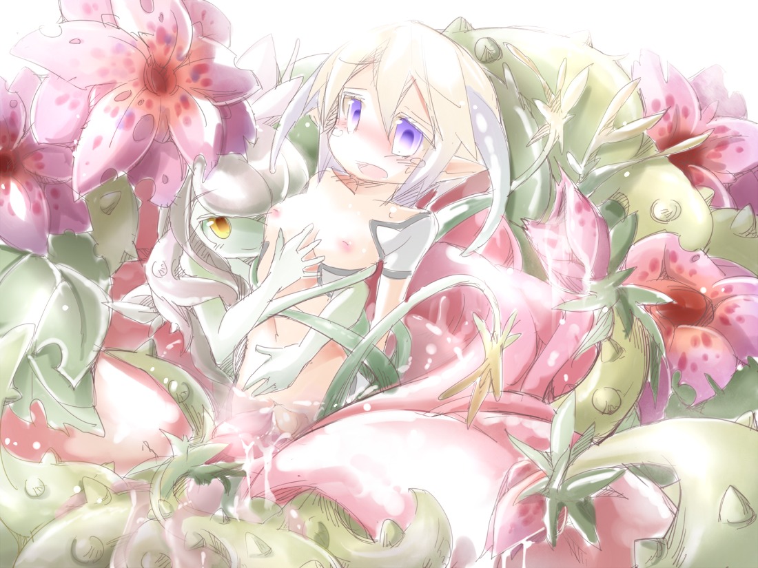 alraune breasts censored copyright_request cum female flower frfr futanari horns intersex monster_girl multiple_females multiple_girls nipples plant plant_girl pointless_censoring rule34 vore yellow_eyes yuri
