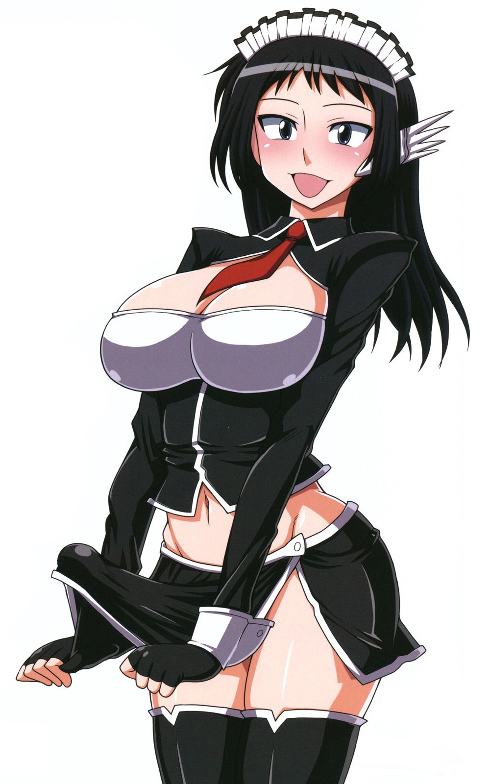 1futa bulge cameltail erection futa_only futanari headdress highres intersex kurenai_yuuji maid necktie penis rule34 simple_background solo solo_futa thighhighs