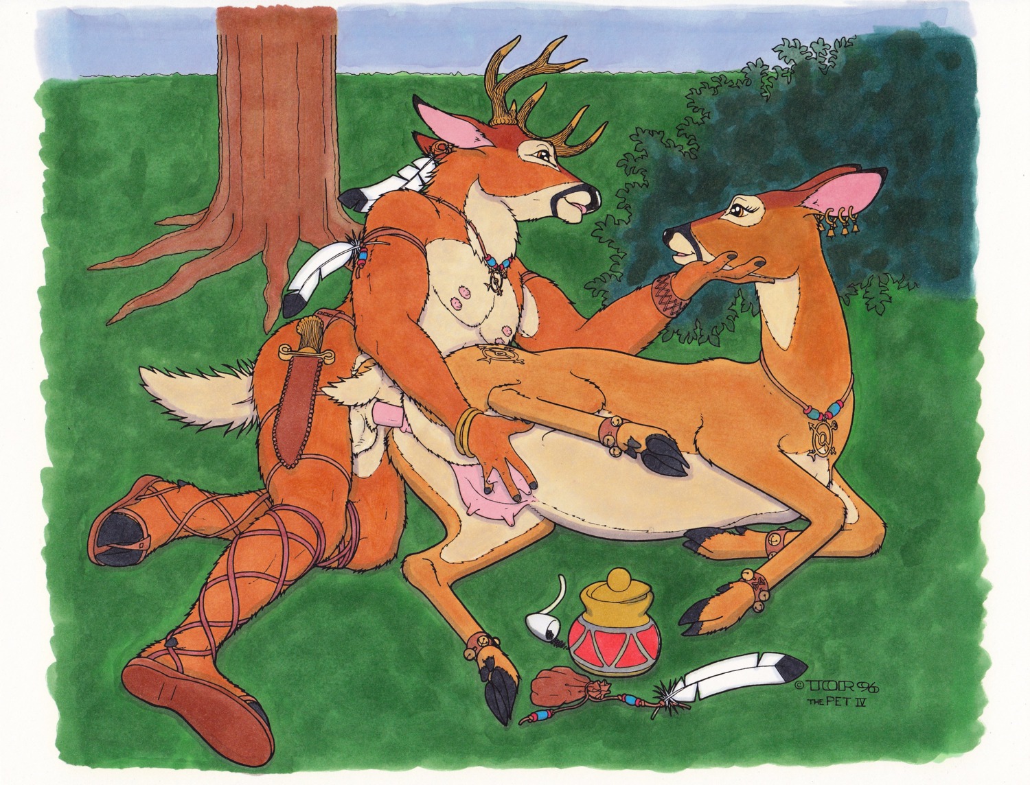 1996 absurd_res animal_genitalia animal_vulva anthro anthro_on_feral anthro_penetrating anthro_penetrating_feral antlers balls bell bestiality brown_body brown_fur butt cervine_genitalia cervine_vulva clothing cloven_hooves cupping_chin deer detailed_background duo e621 ear_piercing erection feathers female female_on_anthro female_penetrated feral feral_penetrated footwear from_behind_position fur genitals hi_res hooves horn interspecies intraspecies intraspecies_bestiality jewelry knife leather lemon_testicles looking_back lying male male/female male_on_feral male_penetrating male_penetrating_female mammal markings mostly_nude multi_nipple multicolored_body multicolored_fur necklace new_world_deer nipples nude on_side one_leg_up outside penetration penile penile_penetration penis penis_in_vagina piercing plant raised_leg romantic romantic_couple sandals sex shoes sky smile teats tim_o'rourke traditional_media_(artwork) tree tribal two_tone_body two_tone_fur udders vaginal vaginal_penetration vulva white-tailed_deer
