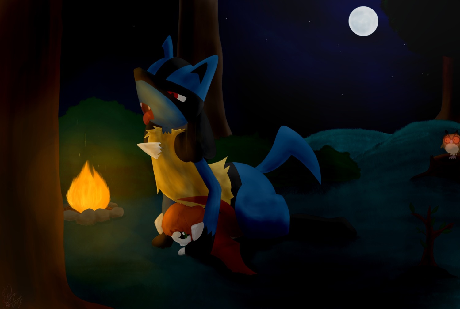 ambiguous_gender anthro arti4000 bat black_body black_fur blue_body blue_fur canid canine crossover digital_media_(artwork) duo_focus dust:_an_elysian_tail e621 female fidget_(elysian_tail) from_behind_position fur generation_2_pokemon generation_4_pokemon group hi_res hoothoot lucario male male/female mammal membrane_(anatomy) membranous_wings nimbat nintendo open_mouth pokemon pokemon_(species) red_eyes sex size_difference tongue tongue_out wings yellow_body yellow_fur