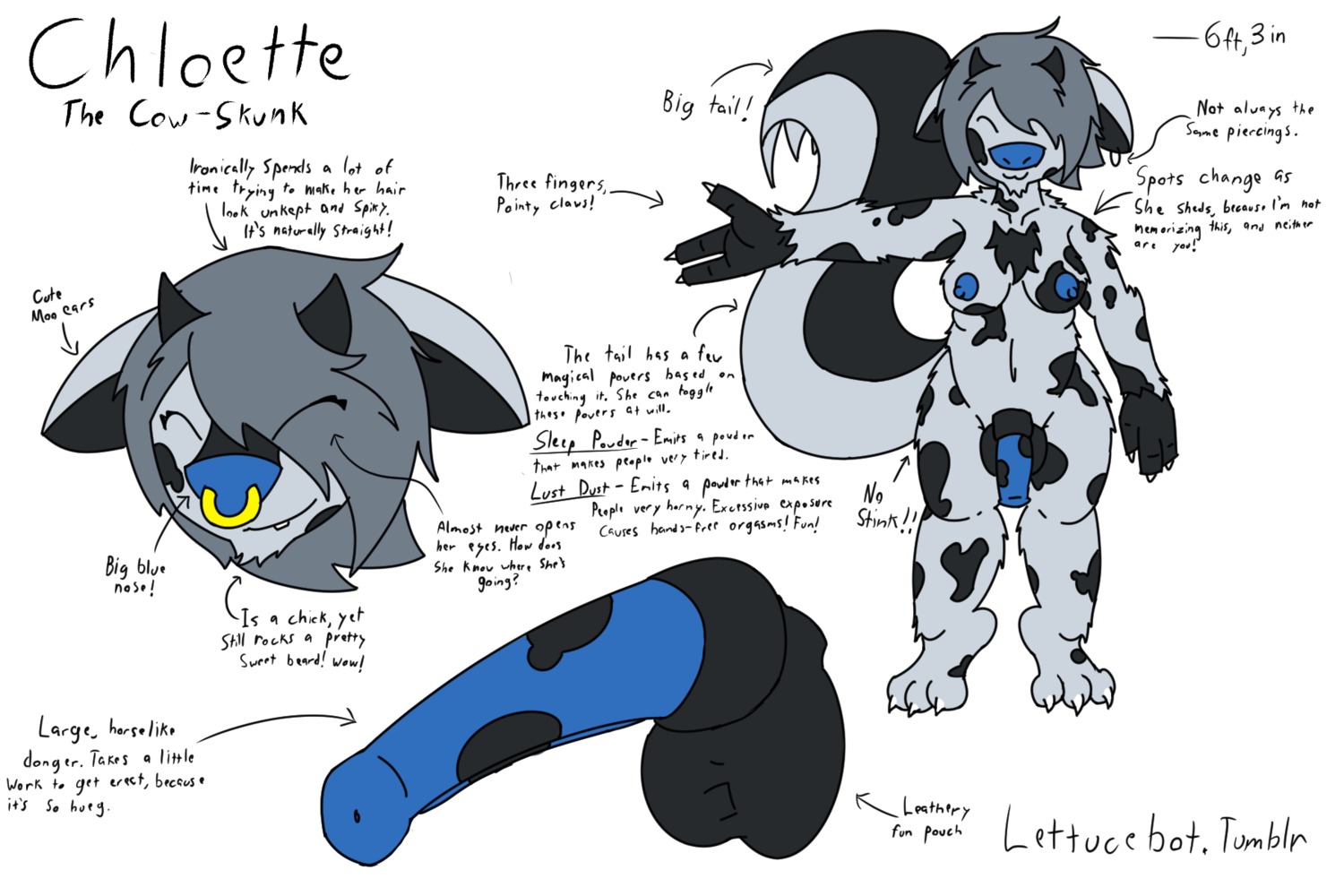 2014 3:2 animal_genitalia anthro balls big_breasts biped bovid bovine breasts chloette claws e621 english_text erection flaccid fur genitals gynomorph hair hi_res horn intersex lettucebot mammal model_sheet nipples nude paws penis solo standing text toe_claws