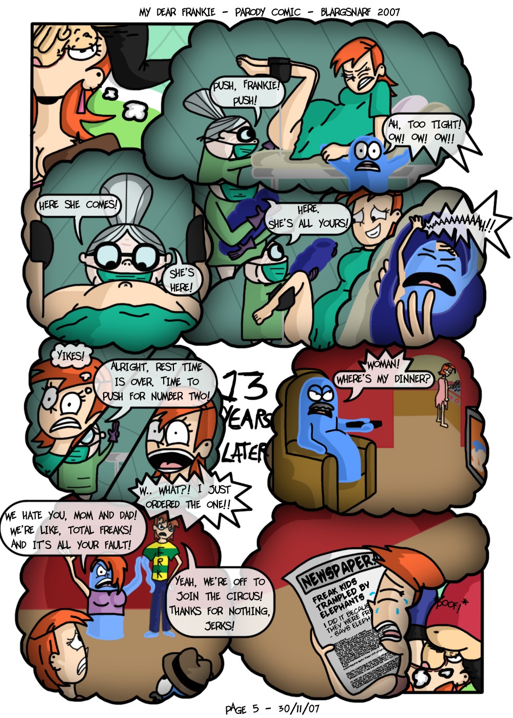 2007 birth blargsnarf bloo cartoon_network comic crying english_text female foster's_home_for_imaginary_friends frankie_foster humor madame_foster rule34 surgical_mask text thinking thought_bubble white_background