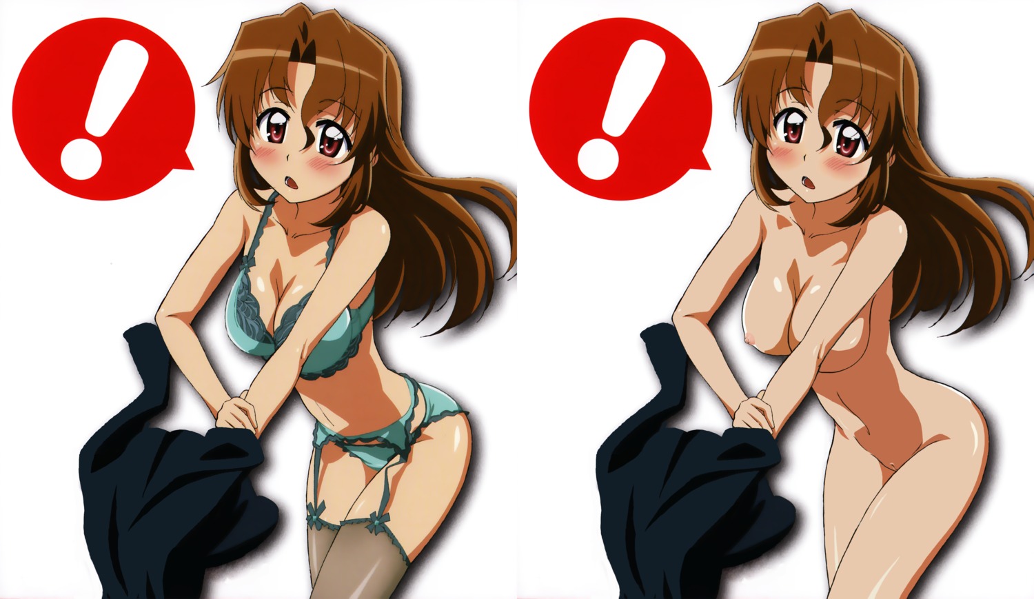 blush bra breasts brown_hair erect_nipples female garter_belt hayate_no_gotoku! high_resolution legs lingerie long_hair maria_(hayate_no_gotoku!) naked_thighhighs nipples nude nude_filter panties pussy rule34 solo thighhighs thighs uncensored underwear