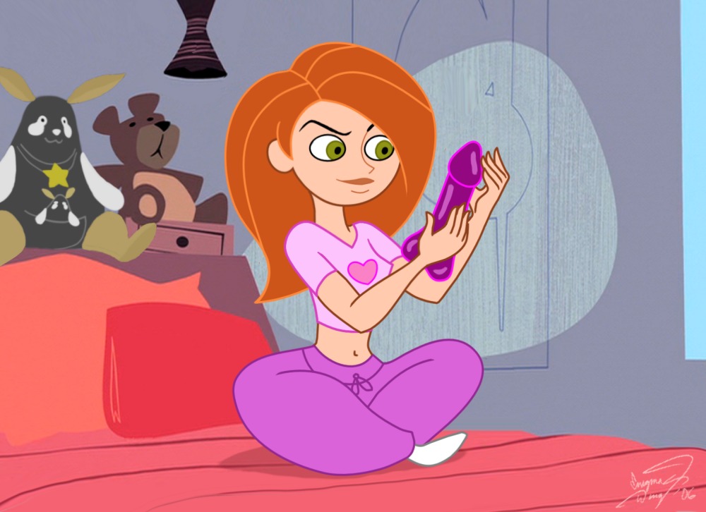bed bedroom breasts crossed_legs dildo disney enigmawing female female_only human kim_possible kimberly_ann_possible long_hair navel official_style rule34 small_breasts solo straight_hair stuffed_animal