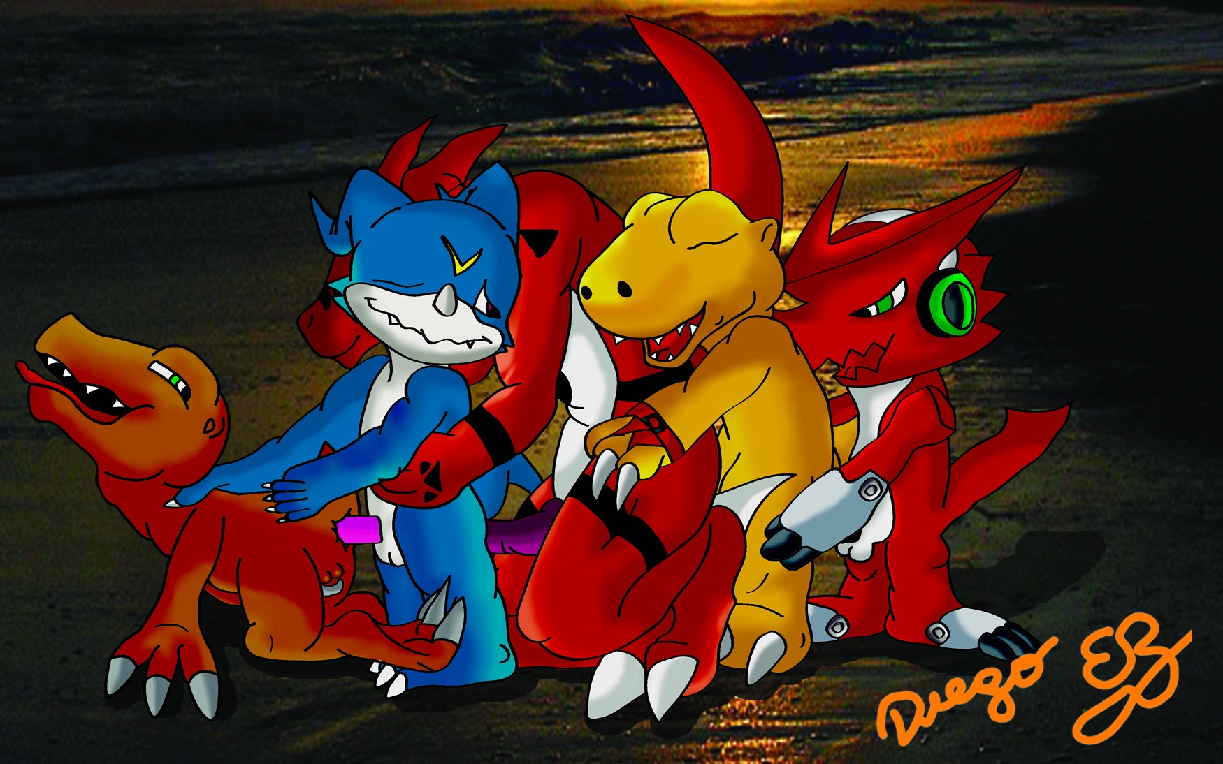 5boys agumon agumon_(savers) anal anal_sex anthro claws diegoeb digimon digimon_(species) digimon_data_squad digimon_savers digimon_tamers digimon_xros_wars dinosaur dragon gay guilmon male male_only reptile rule34 scalie sex shoutmon veemon yaoi