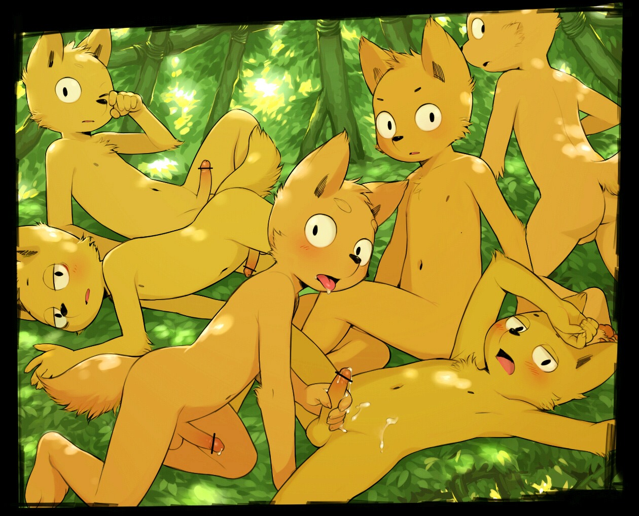 anthro backsack balls blush bodily_fluids butt canid canine censor_bar censored chest_tuft cum cum_on_self e621 erection fffffolder foreskin fox fur genital_fluids genitals glans group group_sex handjob humanoid_genitalia humanoid_penis ineffective_censorship kemono kneeling looking_at_viewer looking_back lying male male/male mammal navel nipples nude one_eye_closed open_mouth orange_glans orgy pawpads paws penile penis retracted_foreskin sex sitting tongue tongue_out tuft wink yellow_balls yellow_penis young young_anthro