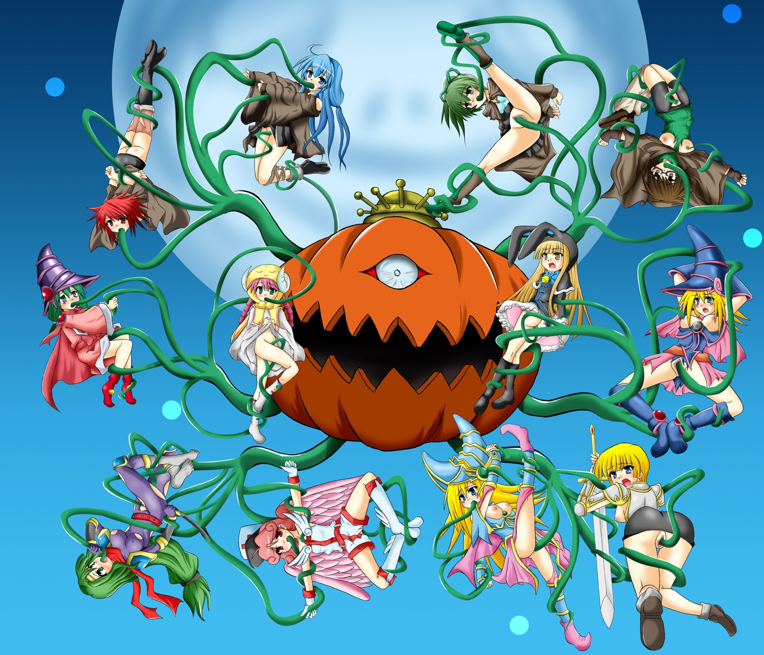 aketake ass aussa_the_earth_charmer black_skirt blue_eyes blush breasts card_ejector charmers clothed_sex clothing dark_magician_girl ebon_magician_curran eria_the_water_charmer female green_eyes green_tentacles hiita_the_fire_charmer injection_fairy_lily interspecies lady_ninja_yae legs_together long_hair magician's_valkyria monster multiple_females multiple_girls nipples open_mouth oral penetration pumpking_the_king_of_ghosts pussy rape restrained rule34 short_hair skirt skirt_lift spread_legs st_joan suspension tentacle vaginal_penetration white_magician_pikeru wynn_the_wind_charmer yu-gi-oh!
