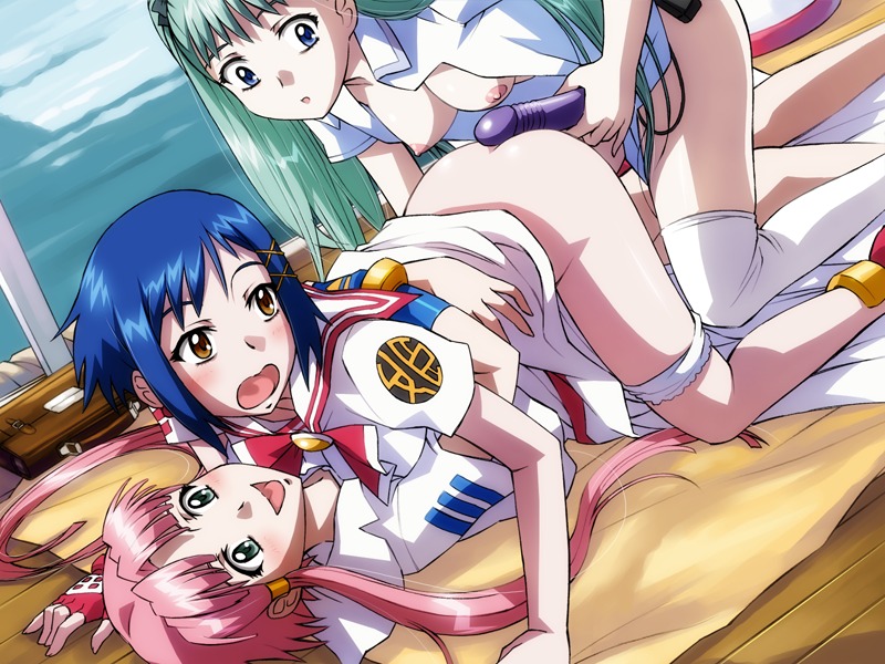 aika_granzchesta alice_carroll aria clothing female female_only human human_only mizunashi_akari multiple_females multiple_girls no_visible_genitalia panties rule34 stockings strap-on strapon tagme yuri