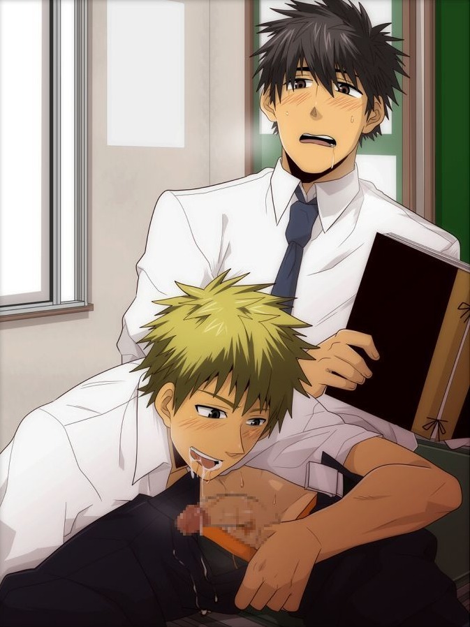 2boys battikoi black_hair black_pants blonde_hair blush book brown_eyes censored chalkboard classroom cum cum_in_mouth gay male male_only multiple_boys multiple_males necktie open_fly oral penis resfrio rule34 saliva school school_uniform schoolboy sitting student undressing unzipped white_shirt yaoi