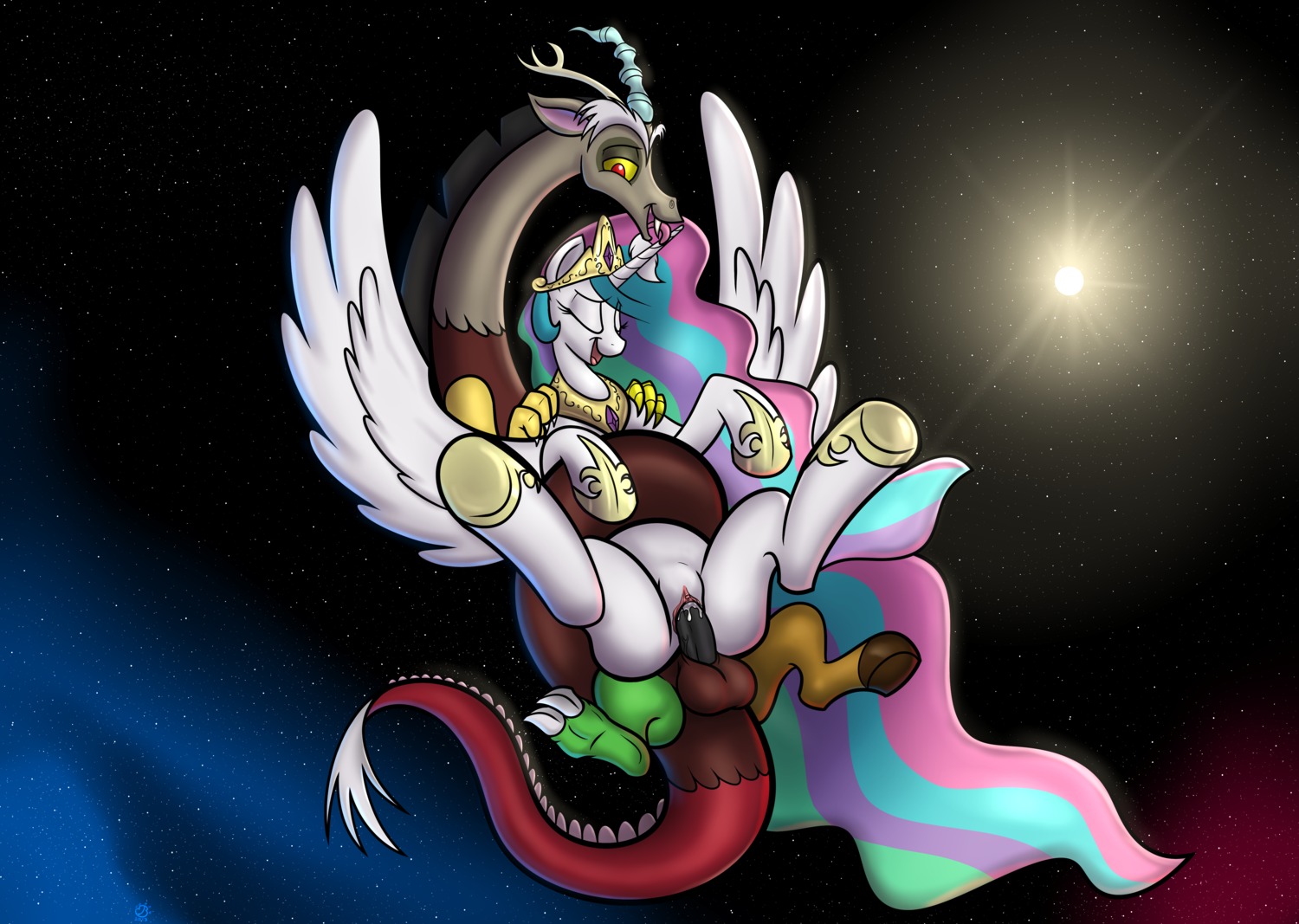 2013 absurd_res antlers badgerben balls bodily_fluids chimera clitoris crown cum discord_(mlp) draconequus duo e621 equid equine erection eyes_closed feathered_wings feathers female female_penetrated feral feral_on_feral friendship_is_magic genital_fluids genitals hair hasbro headgear hi_res horn interspecies licking male male/female male_penetrating male_penetrating_female mammal multicolored_hair my_little_pony mythological_creature mythological_equine mythology nude open_mouth penetration penile penile_penetration penis penis_in_vagina princess_celestia_(mlp) red_eyes sex space tongue tongue_out vaginal vaginal_penetration vulva winged_unicorn wings