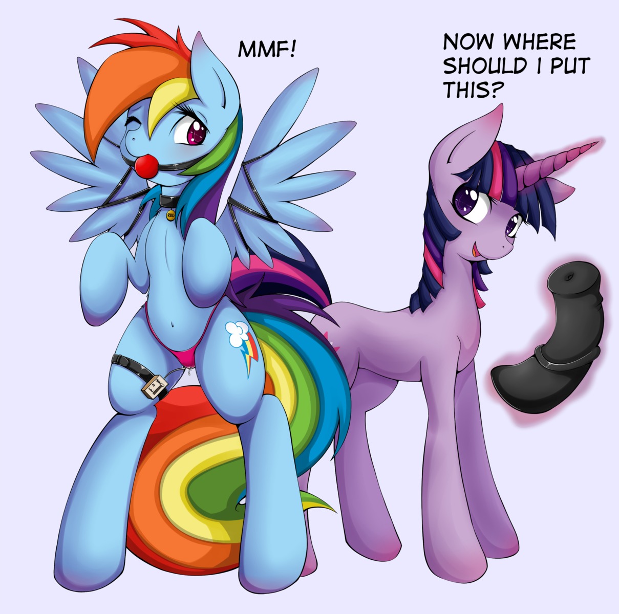 2012 ambiguous_penetration animal_dildo animal_sex_toy ball_gag bdsm blue_body blue_feathers blue_fur blush bodily_fluids bondage bound camel_toe clothing collar cutie_mark dialogue dildo dominant dominant_female duo e621 english_text equid equine equine_dildo feathered_wings feathers female female/female feral feral_on_feral friendship_is_magic fur gag gagged genital_fluids grumblepluck hair hasbro hi_res horn long_hair looking_back magic mammal multicolored_hair multicolored_tail my_little_pony mythological_creature mythological_equine mythology navel one_eye_closed panties pegasus penetration purple_body purple_eyes purple_fur purple_hair rainbow_dash_(mlp) rainbow_hair rainbow_tail sex_toy sex_toy_under_clothing simple_background smile string submissive submissive_female tail text twilight_sparkle_(mlp) two_tone_hair underwear unicorn vaginal_fluids vibrator wing_boner wings