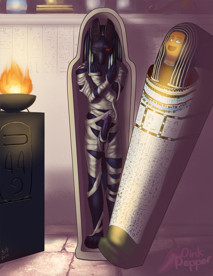 2012 4_toes 5_fingers anthro anubian_jackal awesome_face bandage barefoot biped bodily_fluids canid canine canis container crossed_arms e621 erection feet fingers fire genital_fluids genitals glowing glowing_eyes hieroglyphic_text humanoid_genitalia humanoid_penis in_container jackal male mammal meme mosa mummy penis pink_pepper precum red_eyes sarcophagus solo standing toes undead
