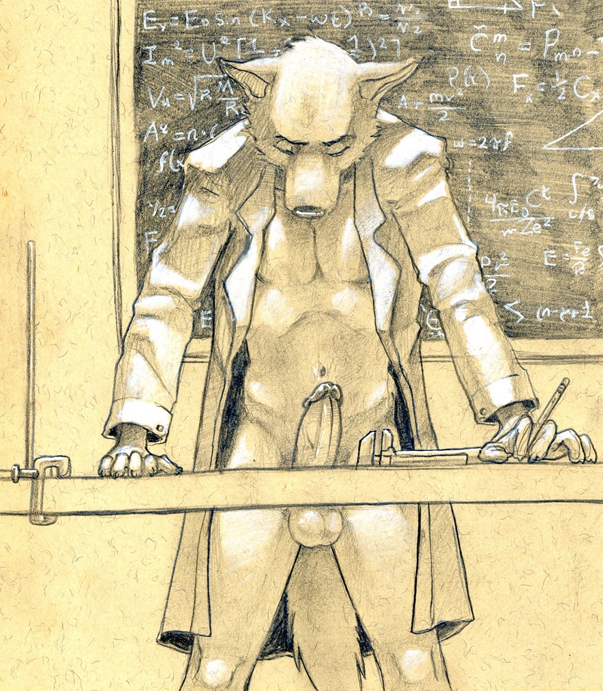 2012 anthro athletic athletic_anthro athletic_male balls big_penis black_nose bottomless canid canine canis chalkboard circumcised clothed clothing coat collarbone crotch_lines detailed_background e621 erection eyes_closed fluffy fluffy_tail genitals graphite_(artwork) holding_object holding_pencil holding_writing_utensil humanoid_genitalia humanoid_penis information_board inside lab_coat male mammal math monochrome open_clothing open_shirt open_topwear pencil_(object) penis school sepia shirt solo tail teacher topwear traditional_media_(artwork) tush_(artist) wolf writing_utensil