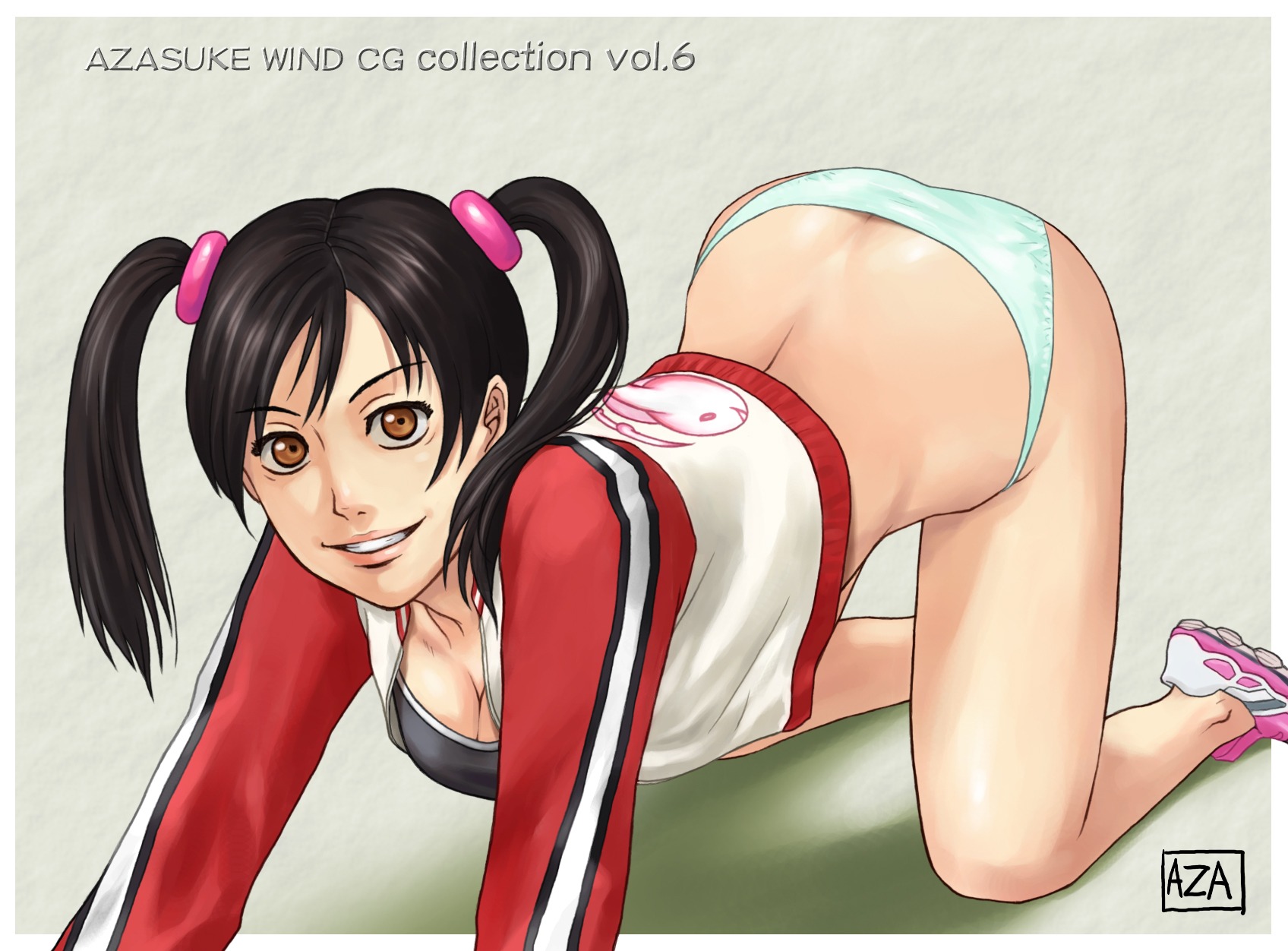 all_fours azasuke female female_only highres ling_xiaoyu rule34 solo solo_female tekken tied_hair twintails