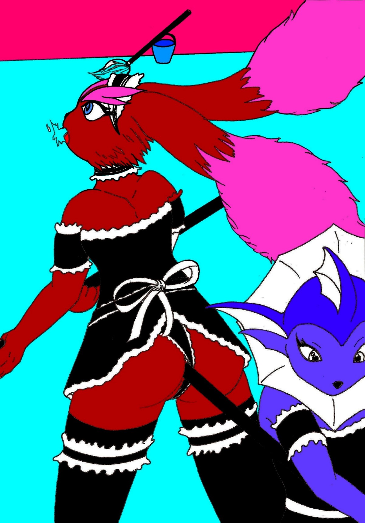 anal anthro eeveelution female female_only furry lagomorph lopunny maid_outfit multiple_females multiple_girls nintendo pok&eacute;mon_(species) pokemon pokemon_(species) rabbit rule34 vaporeon yuri