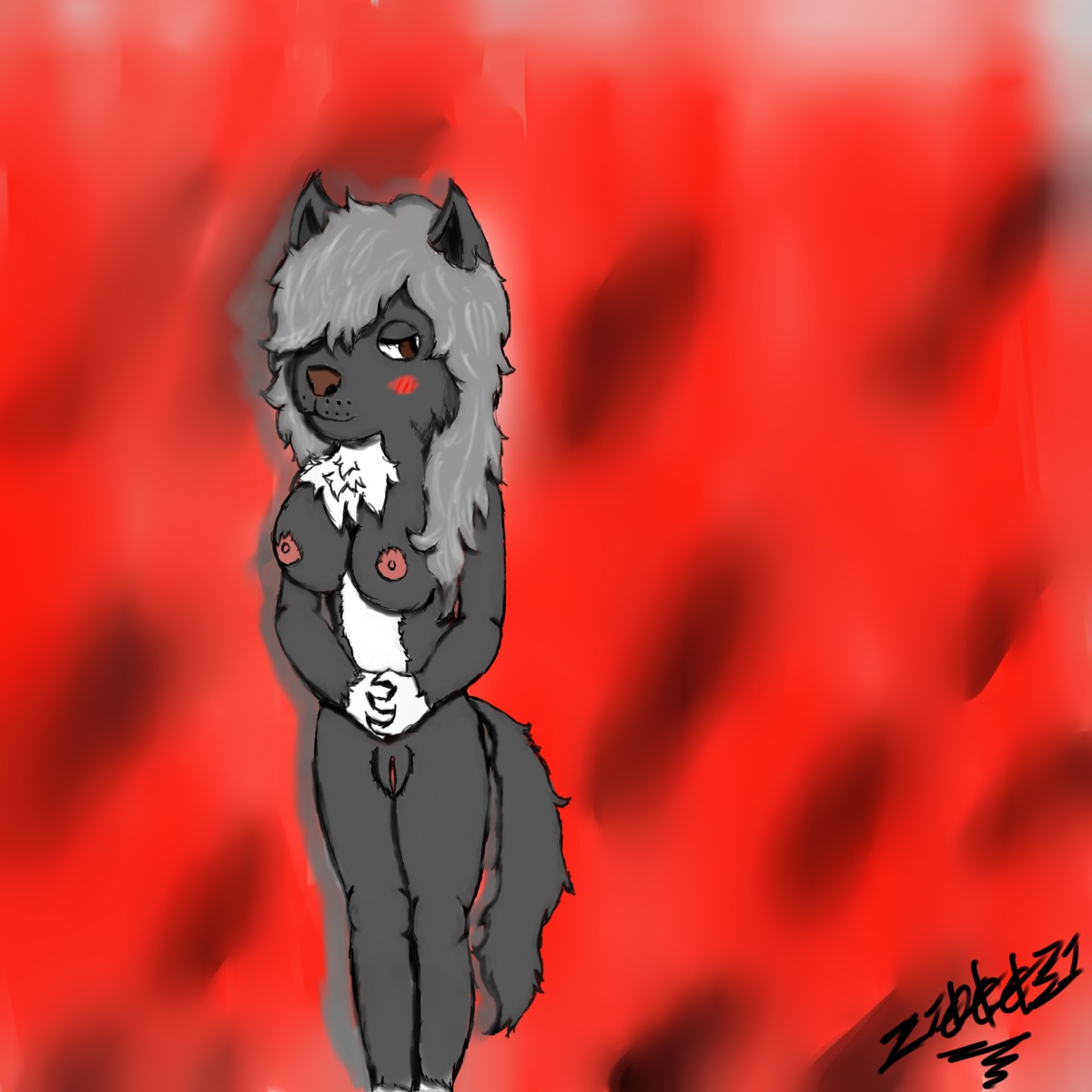 1:1 2013 anthro breasts canid canine canis e621 female fur genitals hair hi_res long_hair looking_at_viewer mammal nipples nude solo vulva wolf zero100031 zeth