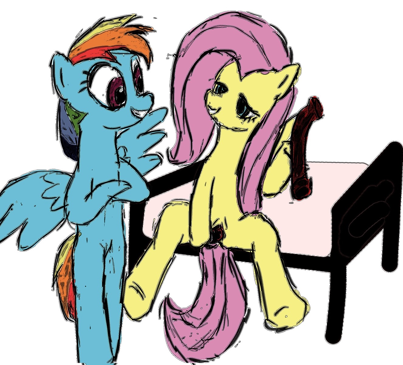 equine female feral fluttershy_(mlp) friendship_is_magic hasbro horse my_little_pony mythological_creature mythological_equine mythology pegasus pony pussy rainbow_dash_(mlp) rainbow_hair rule34 smooth_skin tagme tail