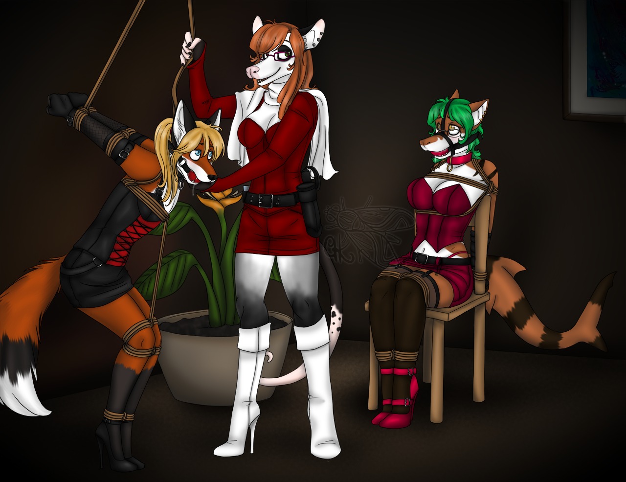 american_opossum anthro anthro_on_anthro aquatic ball_gag bdsm belt black_body black_clothing black_footwear black_fur black_high_heels black_nose black_tail blonde_hair blue_eyes bondage boots bottomwear bound brown_body brown_eyes brown_skin brown_tail canid canine chair chair_bondage clothed clothing corset countershading crossdressing dildo dipstick_tail dominant dominant_female e621 ear_piercing eyebrows eyewear fangs female femboy fish footwear fox fully_clothed fur furgonomics furniture gag gagged glasses green_hair group hair halter hands_behind_back harness harness_ball_gag harness_gag high_heeled_boots high_heels inner_ear_fluff inside jessie_lockhart leather legs_together lingerie long_hair looking_back male mammal manji_luo markings marsupial mistress multicolored_body multicolored_fur multicolored_skin multicolored_tail multiple_subs muzzle_(object) navel orange_body orange_fur orange_tail piercing pink_nose pink_tail plant procyonid raccoon red_clothing red_footwear red_hair red_high_heels restraints rope rope_bondage scarlett_(scarlett_the_red) scarlett_the_red sex_toy shark shoes short_hair short_story sitting skirt slave standing story story_in_description submissive submissive_female submissive_male tail tail_markings tail_through_skirt teeth topwear tuft two_subs_one_dom two_tone_body two_tone_fur two_tone_skin two_tone_tail virginia_opossum white_body white_clothing white_footwear white_fur white_high_heels white_skin white_tail wood wood_chair wood_furniture