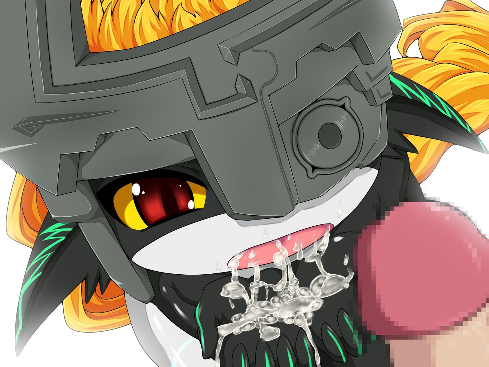 1boy 1girls after_fellatio after_sex amau_(artist) censored cum cum_in_hands cum_in_mouth cum_inside duo female highres imp imp_midna looking_at_viewer male midna mosaic princess red_eyes rule34 the_legend_of_zelda twili twilight_princess white_background yellow_sclera