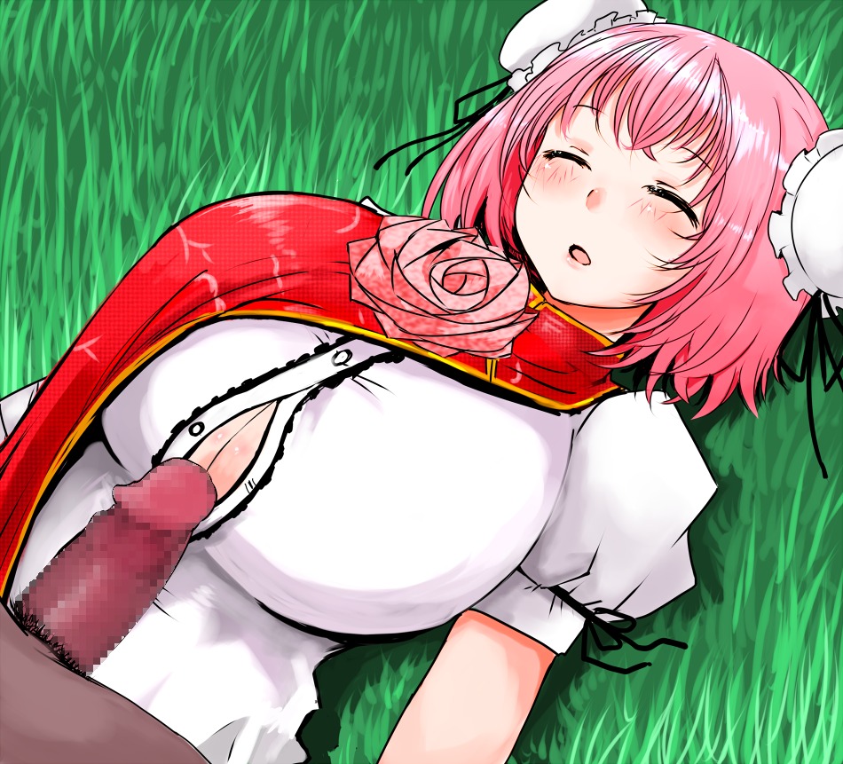 1boy 1girls breasts censored chinese_clothes closed_eyes curvy dark-skinned_male dark_skin dress erection female flower grass hair_bun han64 han_(jackpot) huge_breasts interracial kasen_ibaraki lying male no_bra oblivious outdoors outside penis pink_hair pixiv_manga_sample rose rule34 short_hair sleeping sneaky stealth stealth_sex straight straining_buttons tabard touhou underboob upper_body