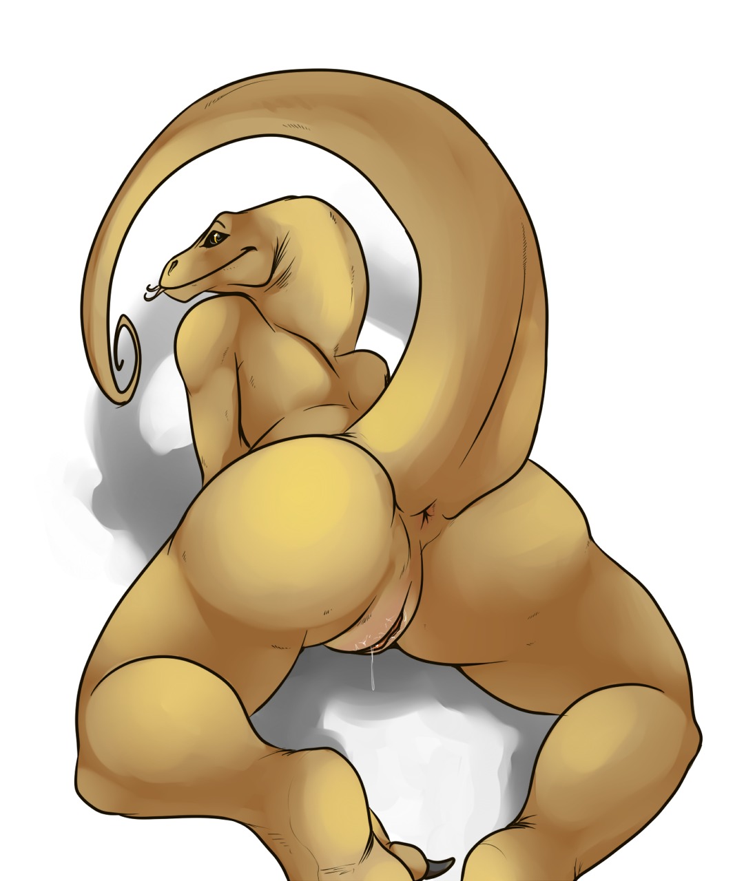 anthro anus bodily_fluids claws e621 feet female genital_fluids genitals hi_res hindpaw lizard nude paint_(artist) paws presenting raised_tail reptile scalie solo tail vaginal_fluids vulva
