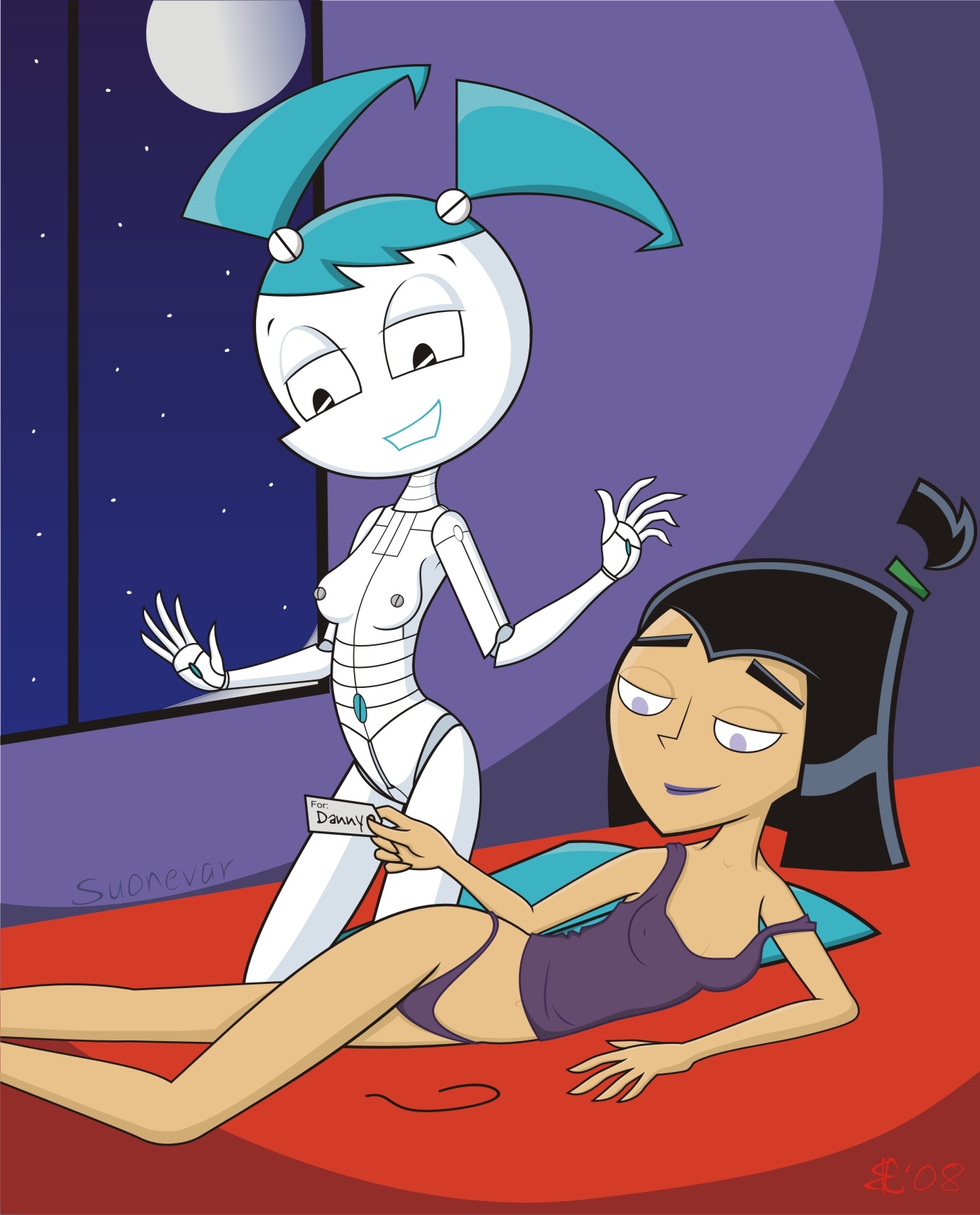2girls crossover danny_phantom female goth gynoid human jenny_wakeman multiple_females multiple_girls my_life_as_a_teenage_robot rule34 sam_manson screw_nipples smooth_skin tagme teenager xj-9