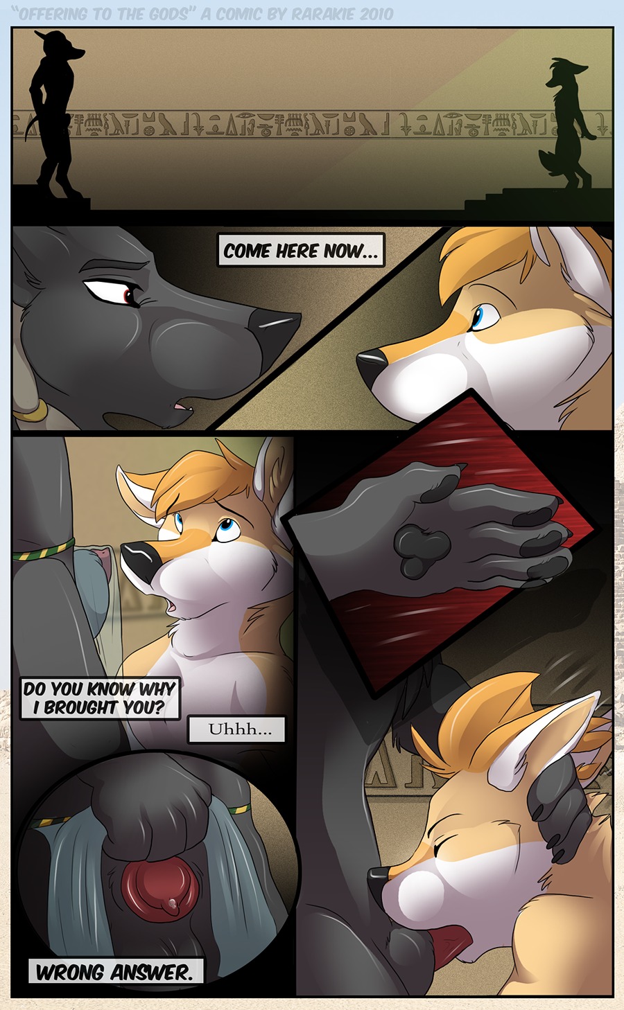 animal_genitalia animal_penis anthro anubian_jackal anubis balls black_body black_fur blue_eyes bodily_fluids bottomwear canid canine canine_genitalia canine_penis canis clothed clothing comic deep_throat deity dialogue dominant dominant_male duo e621 egyptian egyptian_mythology english_text erection fellatio femboy fluffy fluffy_tail forced forced_oral fur genital_fluids genitals hand_on_head head_grab hi_res hieroglyphic_text jackal joshua-fennec loincloth male male/male male_penetrated male_penetrating male_penetrating_male mammal middle_eastern_mythology multiple_scenes mythology offering_to_the_gods oral oral_penetration penetration penile penis penis_tip penis_towards_viewer precum rape rarakie sex sheath shy silhouette skimpy slave submissive tail text translucent translucent_clothing